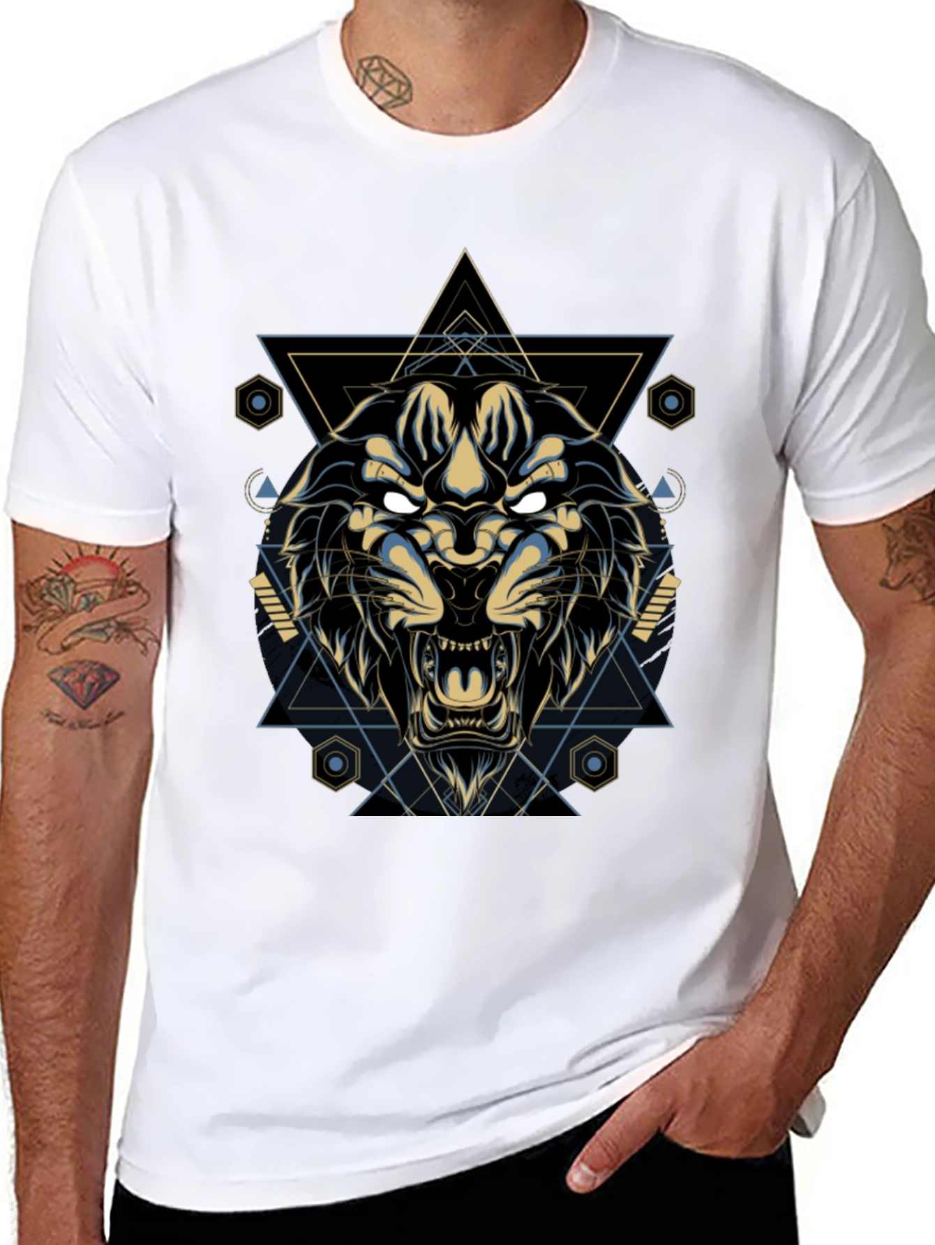 Geometric Lion Graphic Tee - Cool & Stylish