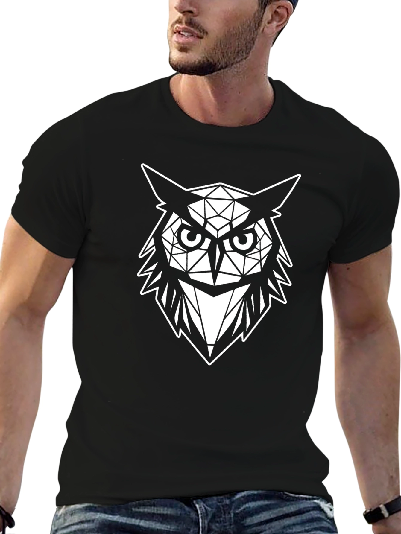 Geometric Owl Graphic Tee - Mens Black T-Shirt