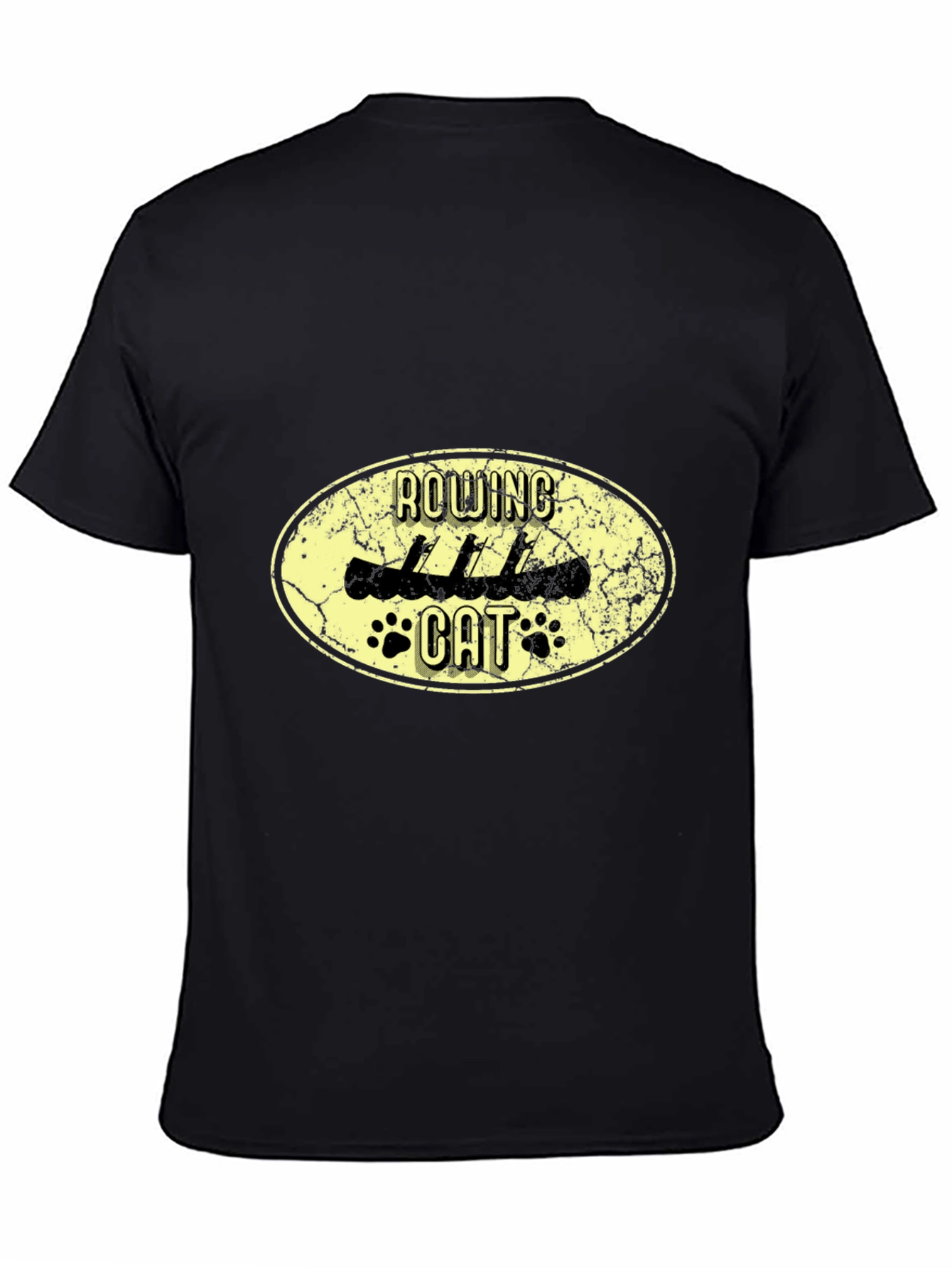Rowing Cat Graphic Black T-Shirt