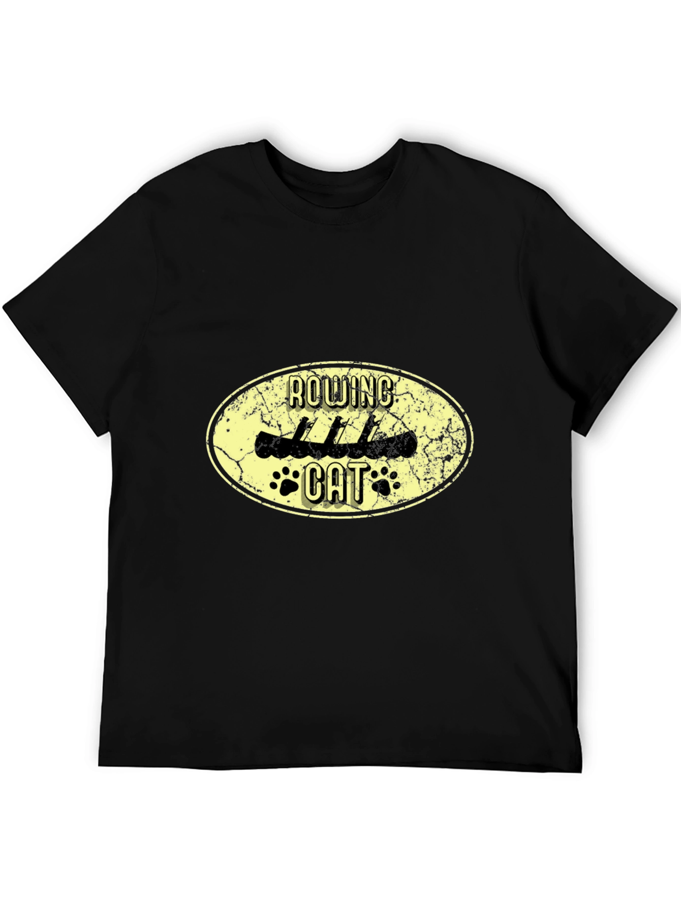 Rowing Cat Graphic Black T-Shirt