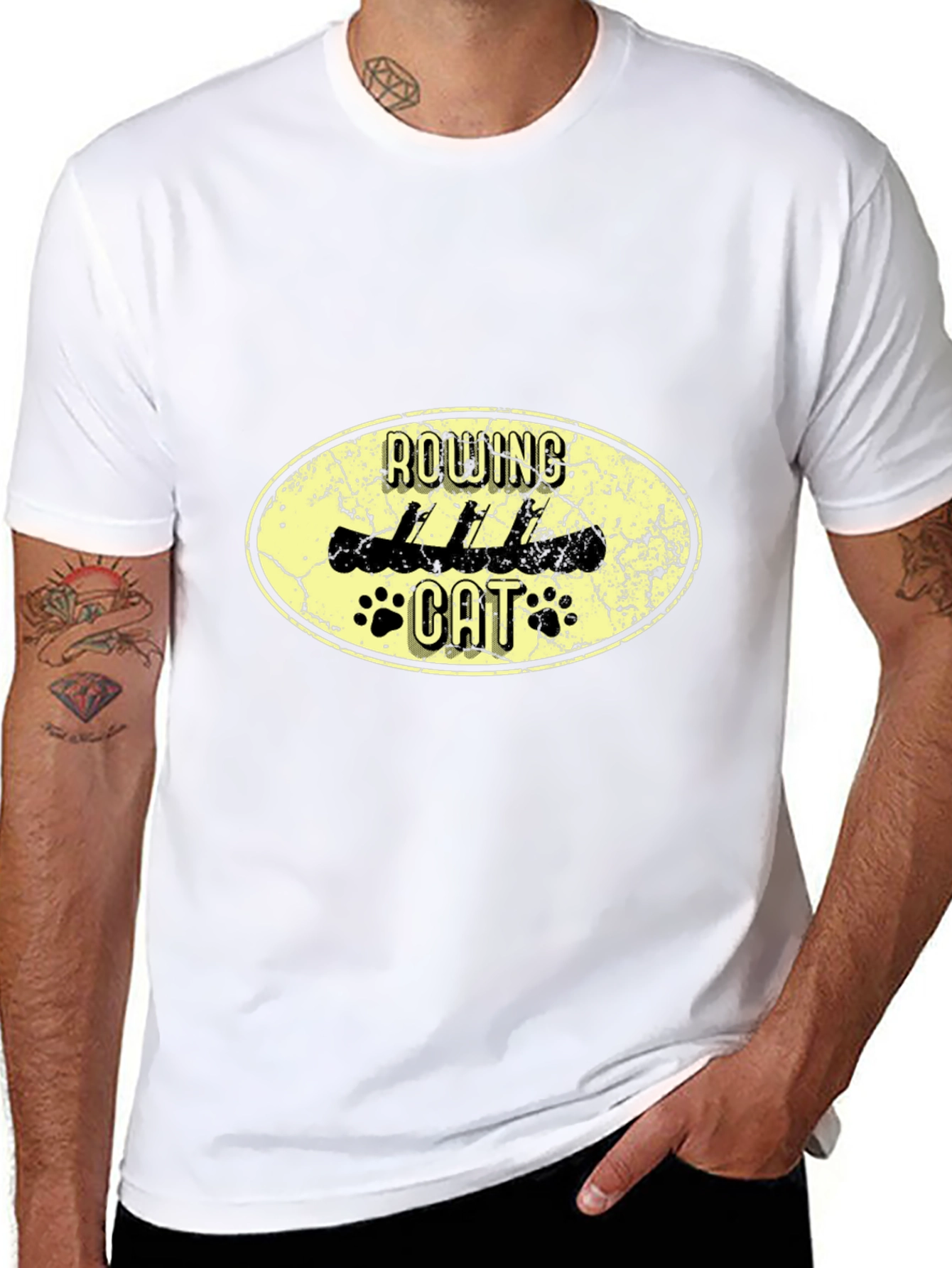 Rowing Cat Graphic Black T-Shirt