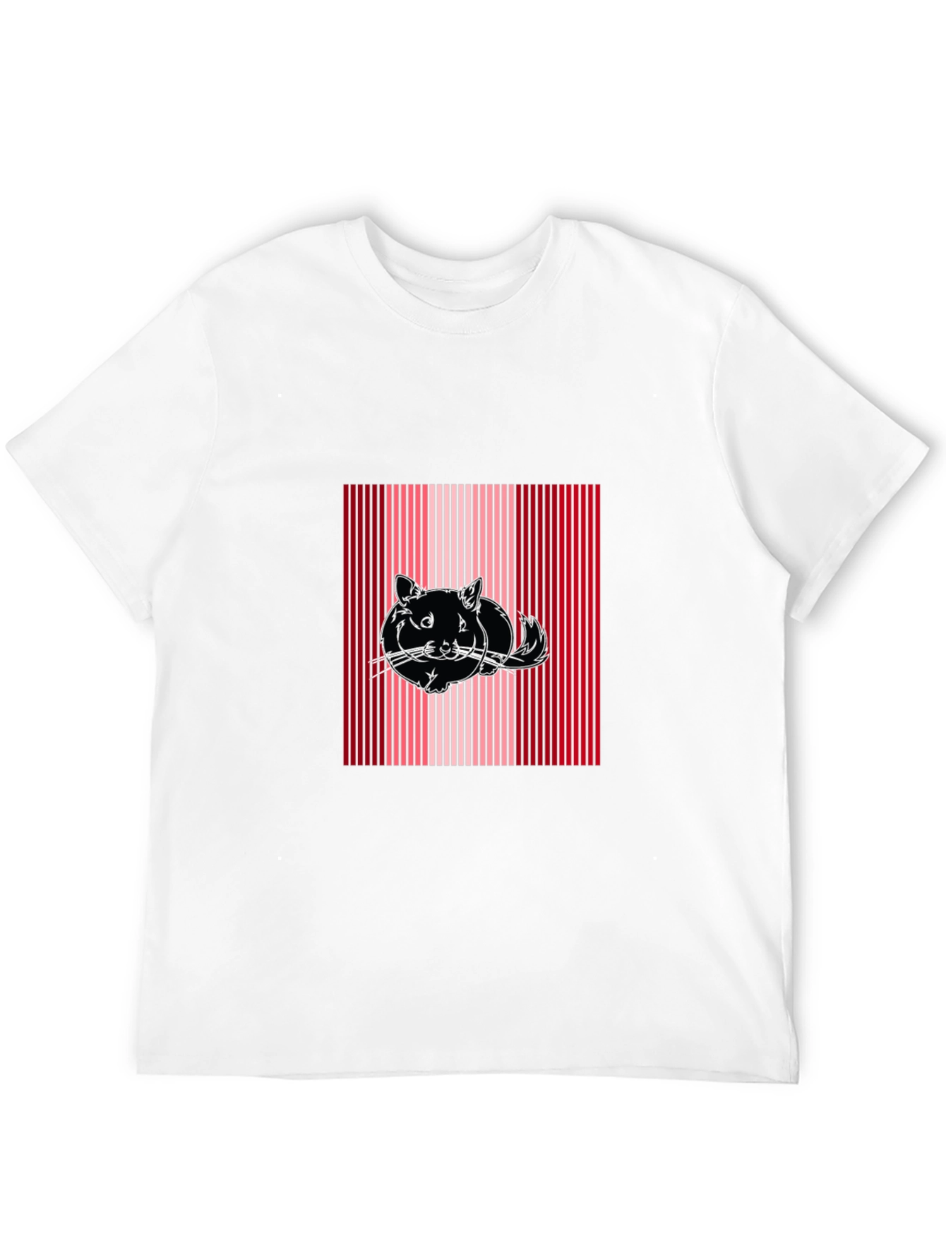 Striped Cat Graphic Tee - Black Cotton Blend