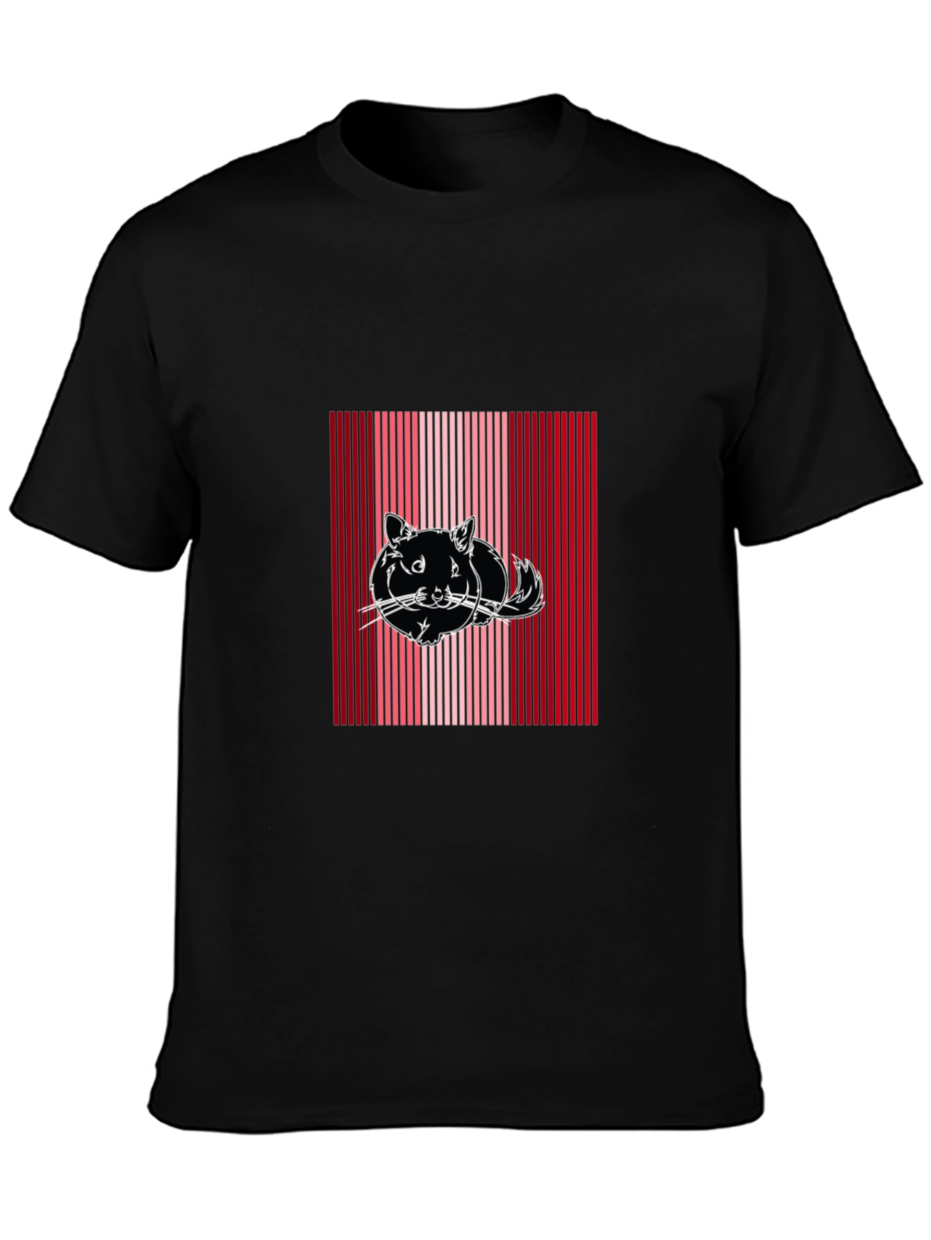 Striped Cat Graphic Tee - Black Cotton Blend