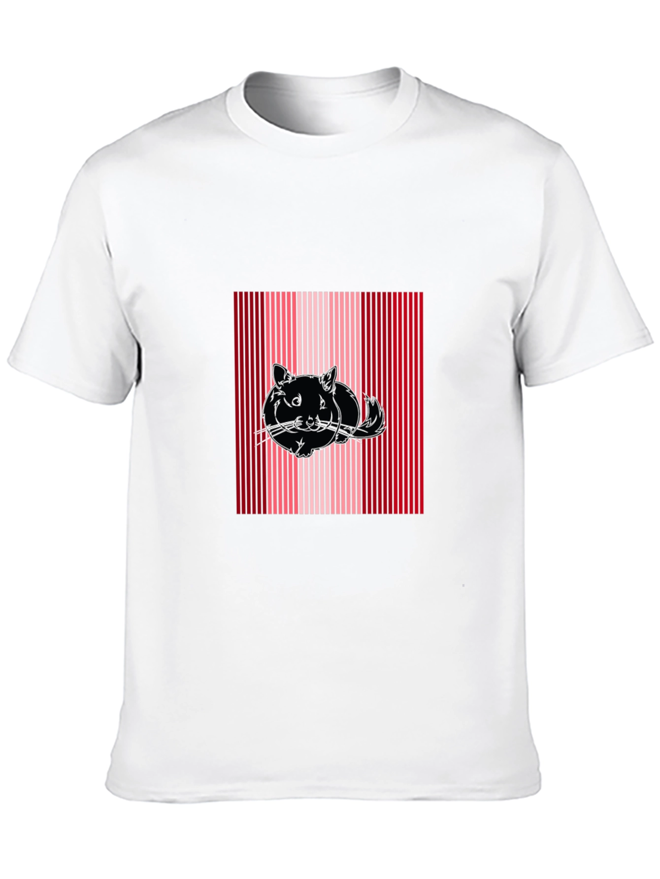 Striped Cat Graphic Tee - Black Cotton Blend