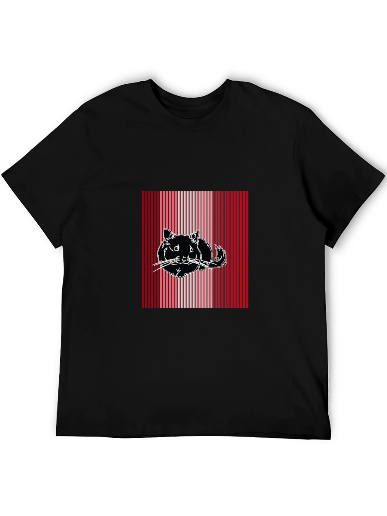 Striped Cat Graphic Tee - Black Cotton Blend