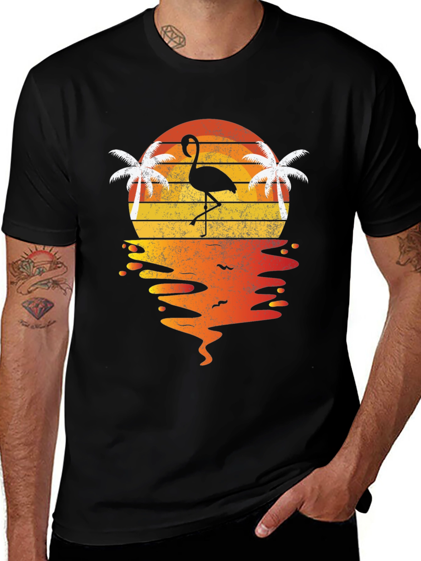 Retro Flamingo Sunset T-Shirt - Tropical Beach Vibes
