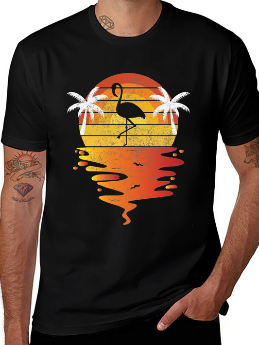 Retro Flamingo Sunset T-Shirt - Tropical Beach Vibes
