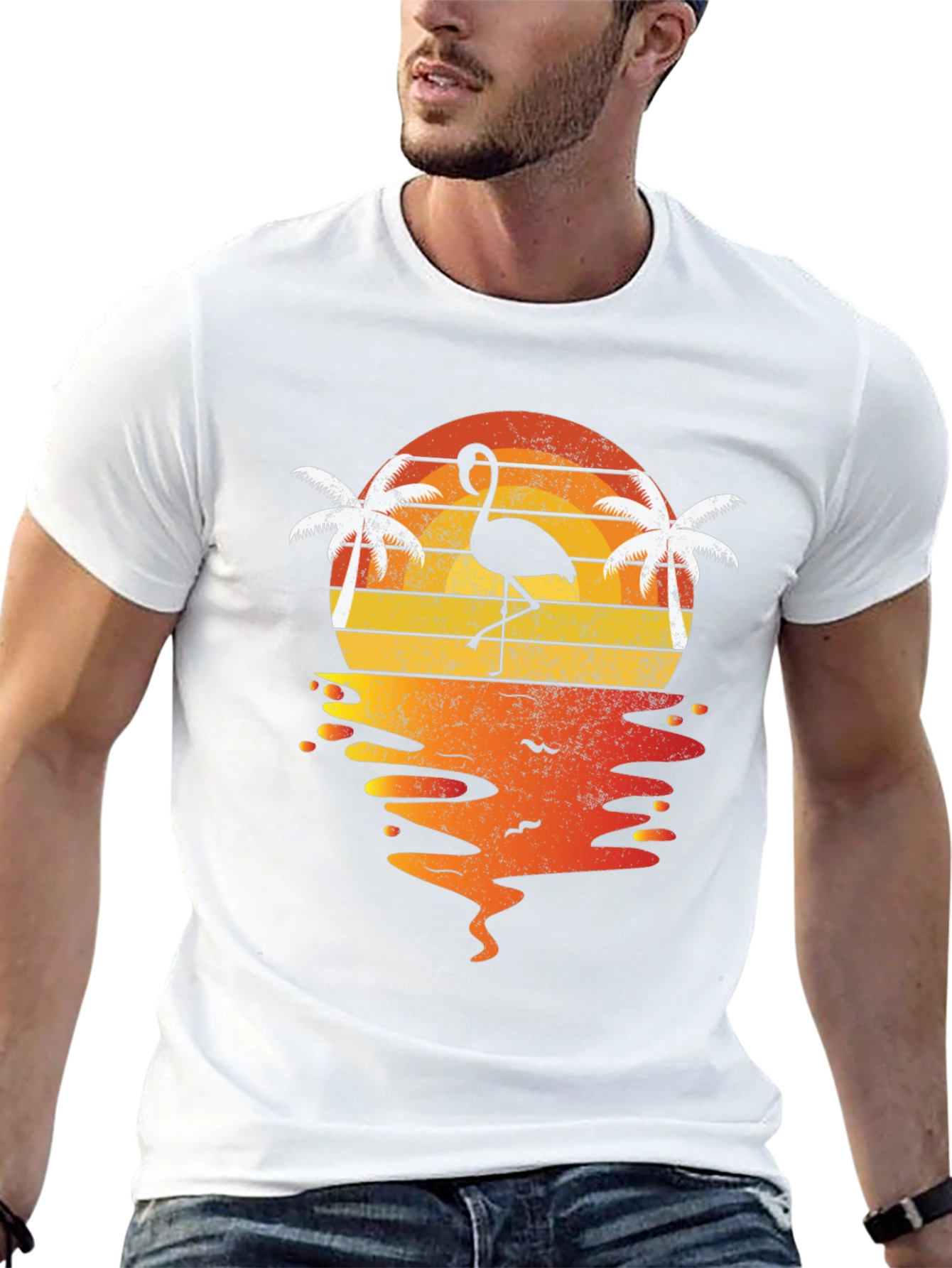 Retro Flamingo Sunset T-Shirt - Tropical Beach Vibes