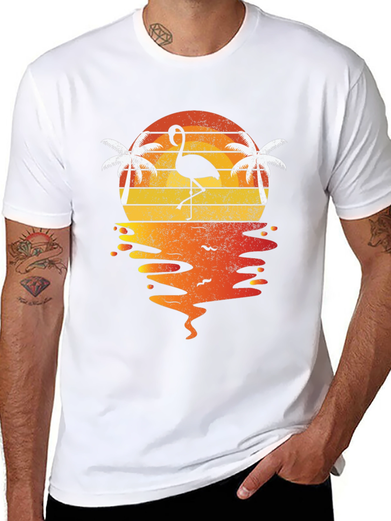 Retro Flamingo Sunset T-Shirt - Tropical Beach Vibes