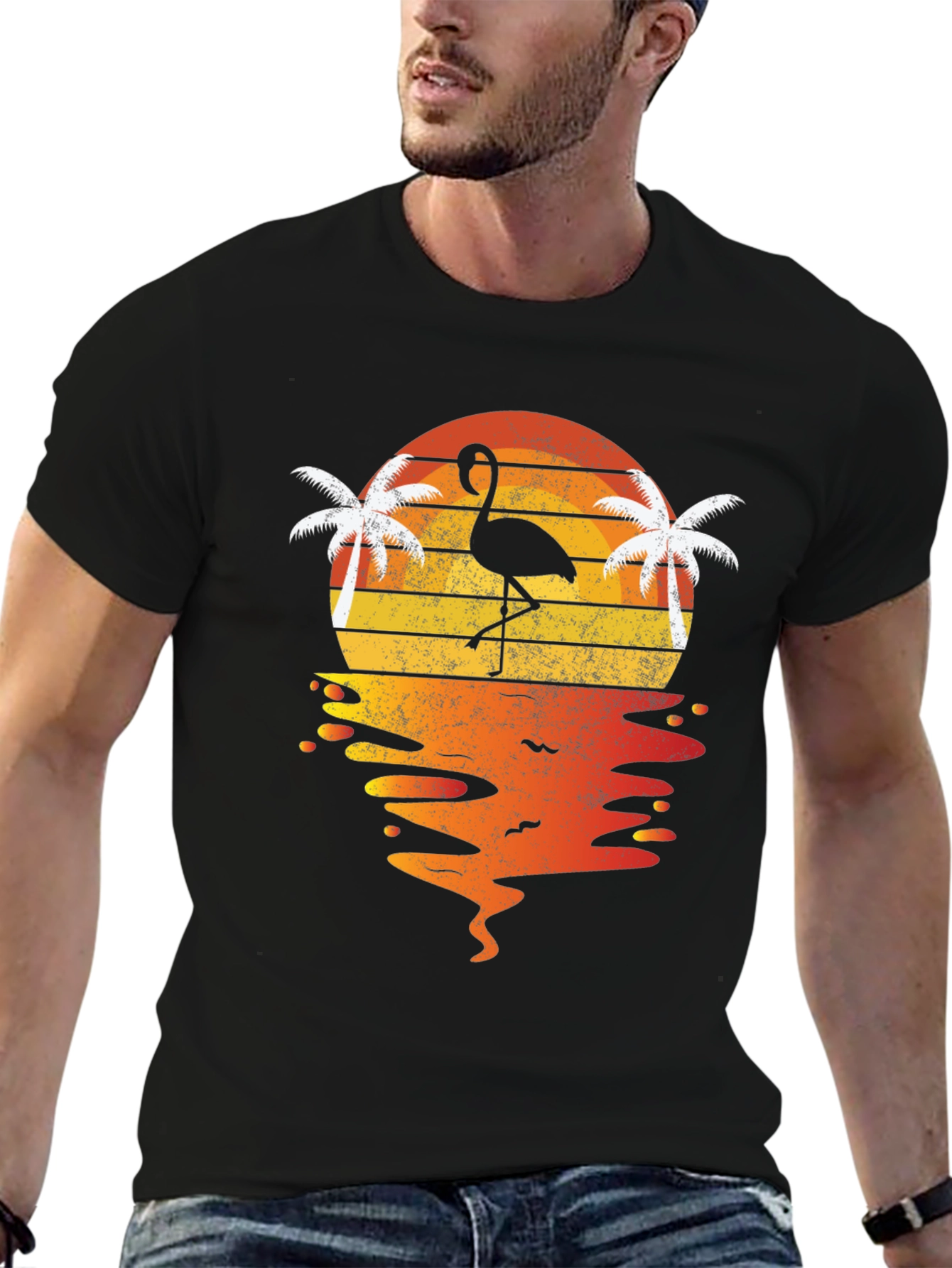 Retro Flamingo Sunset T-Shirt - Tropical Beach Vibes