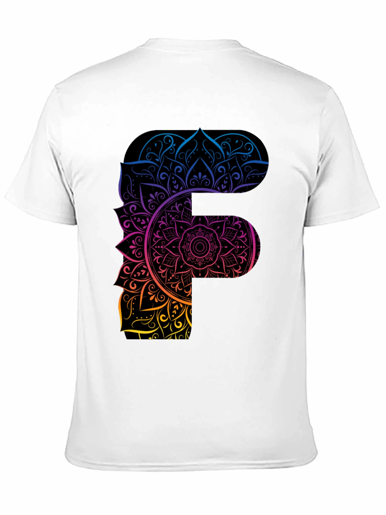Mandala F Letter Graphic Tee - Unique Gradient Design