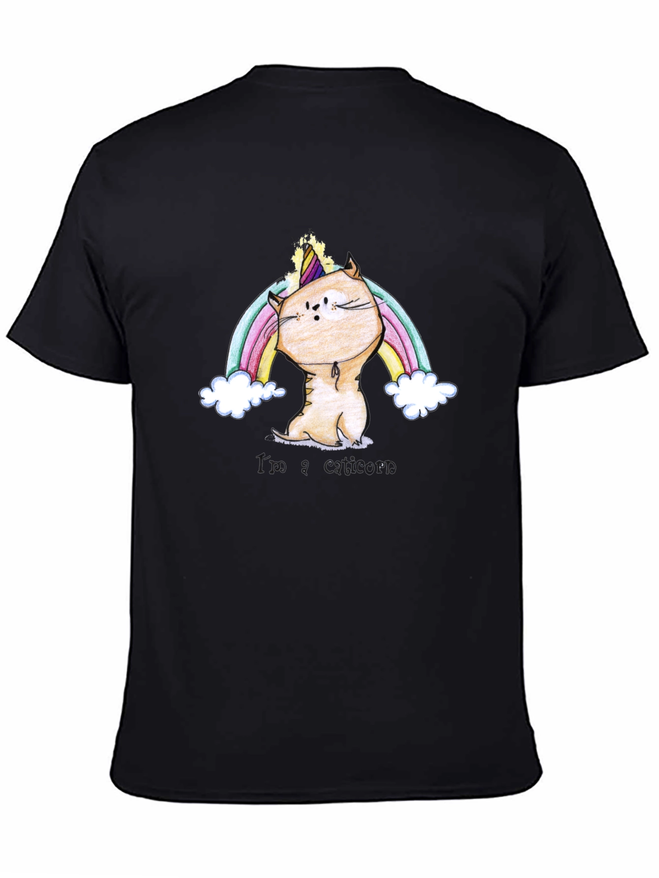 Cute Cat Unicorn Black T-Shirt
