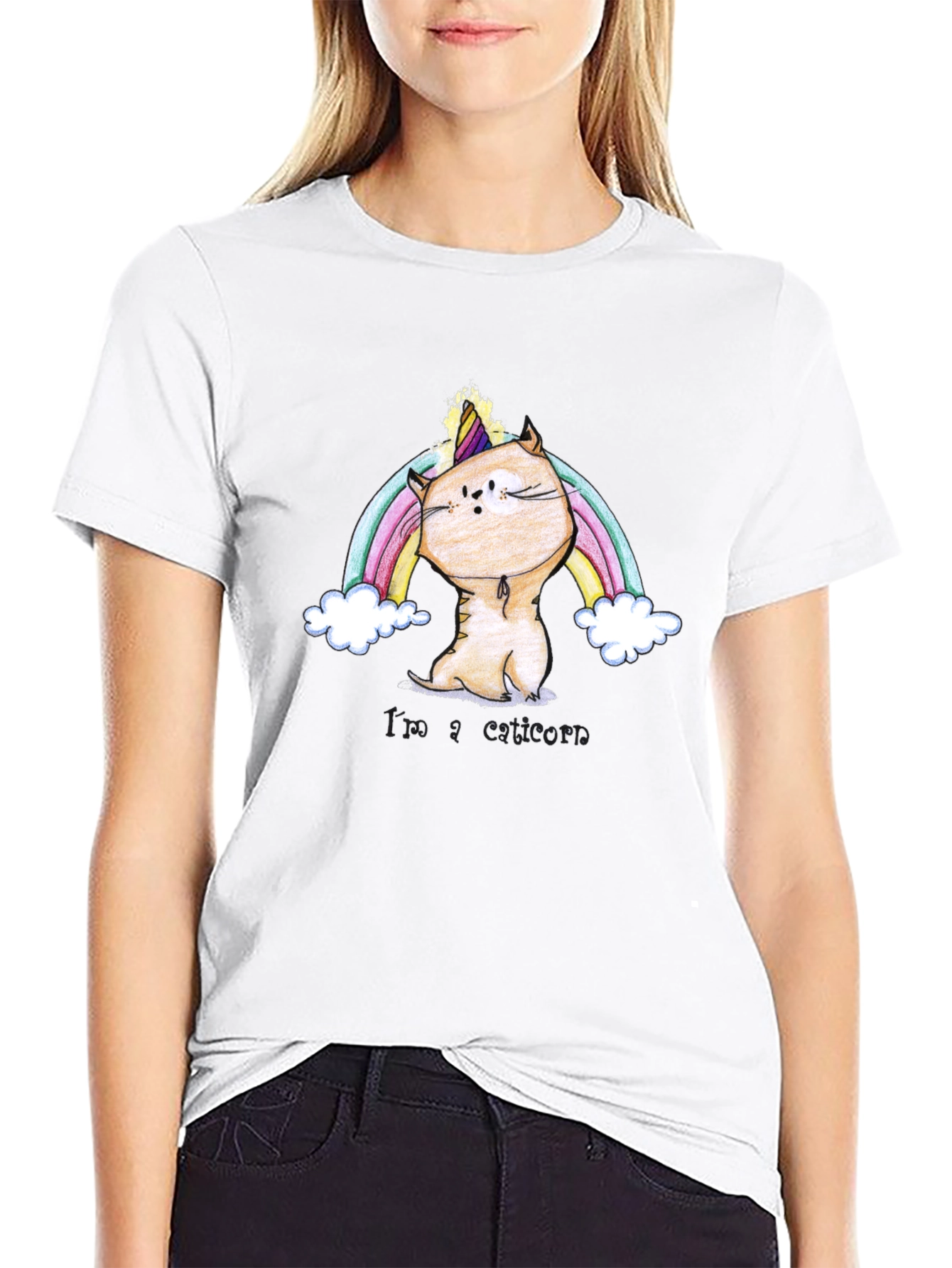 Cute Cat Unicorn Black T-Shirt