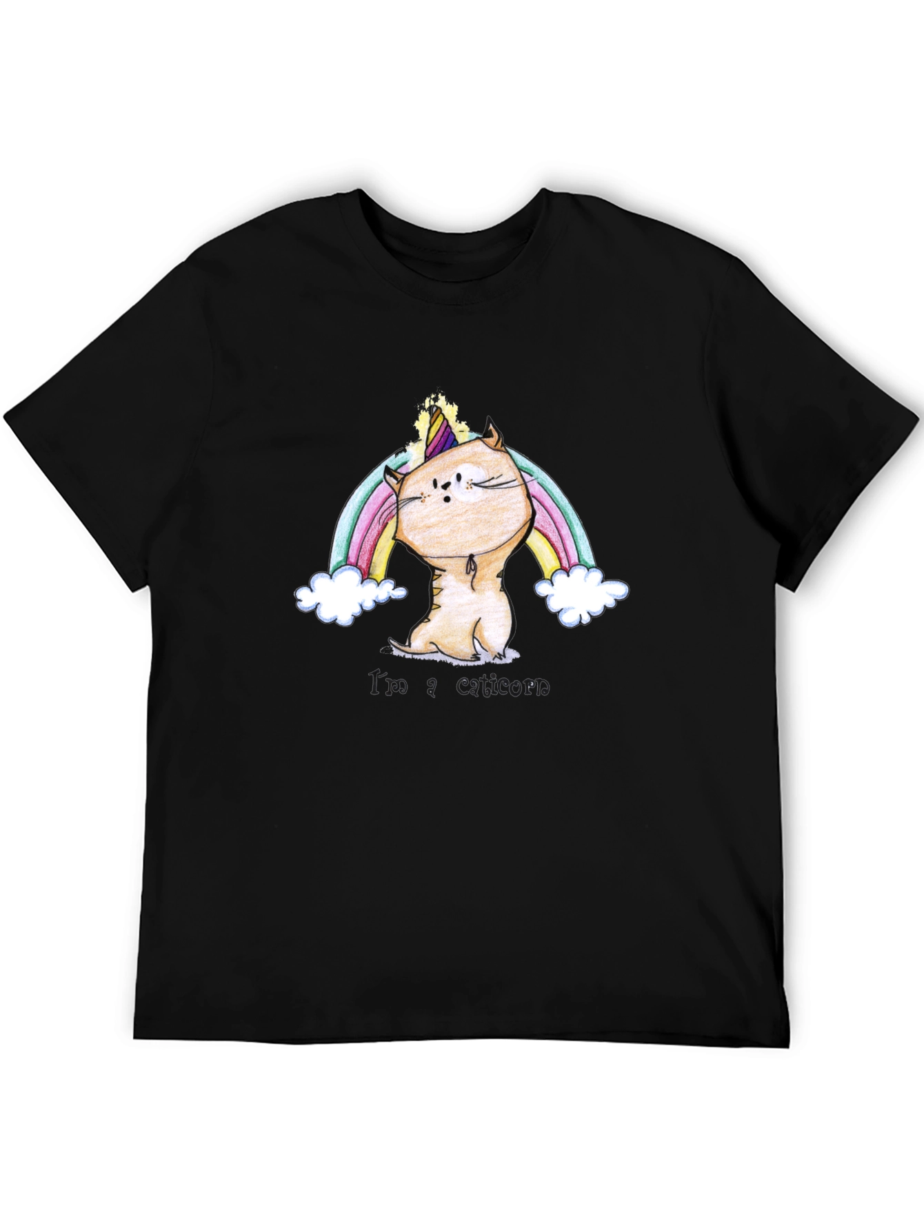 Cute Cat Unicorn Black T-Shirt