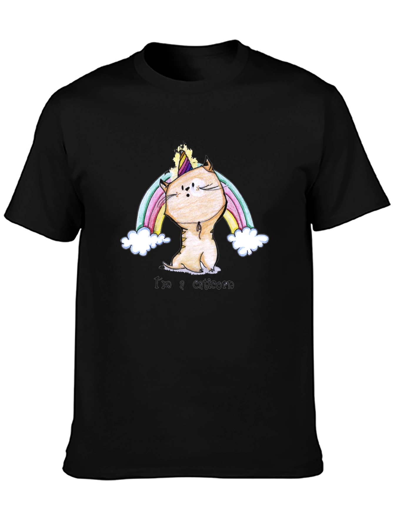 Cute Cat Unicorn Black T-Shirt