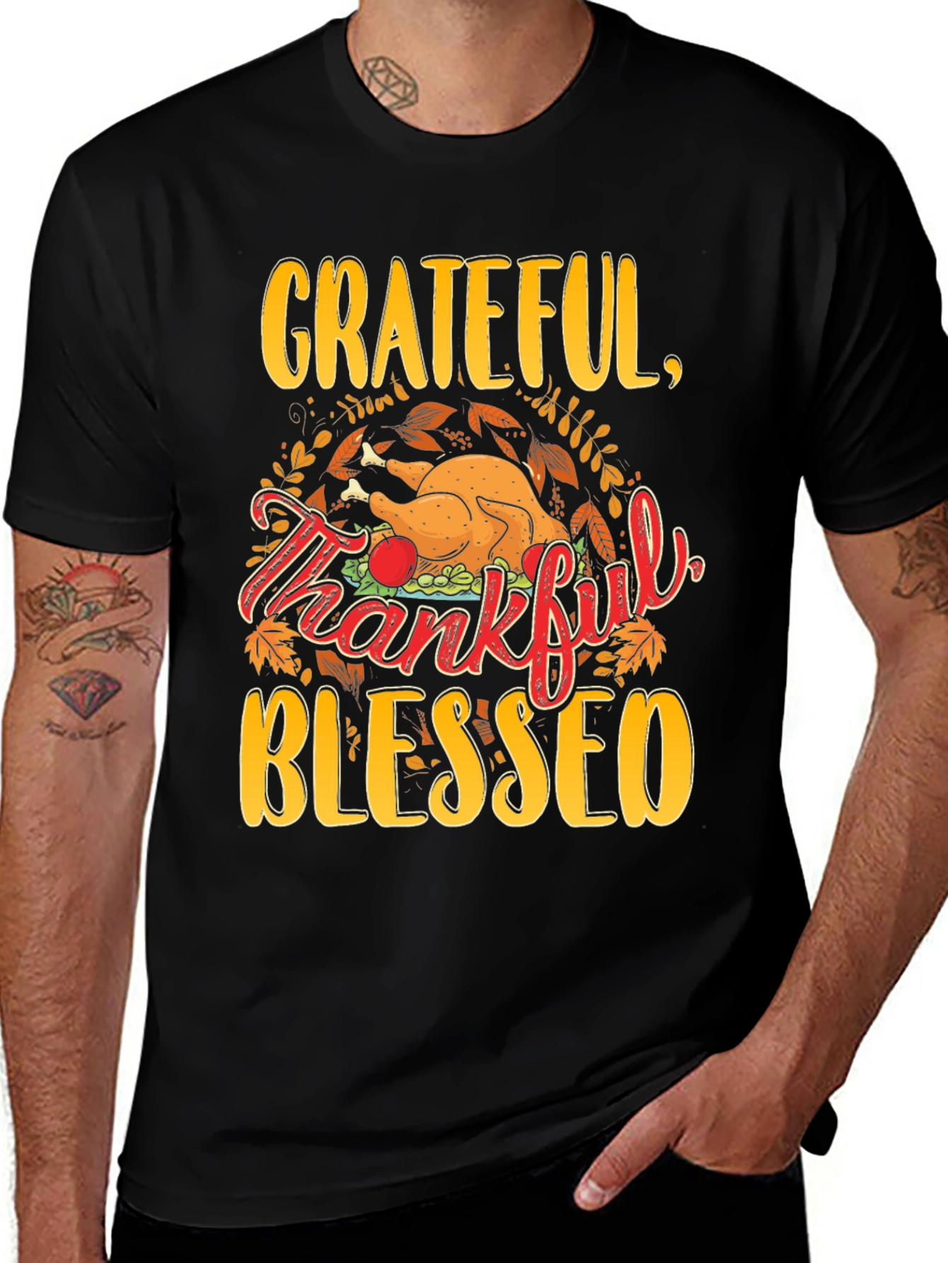 Grateful Thankful Blessed Thanksgiving T-Shirt