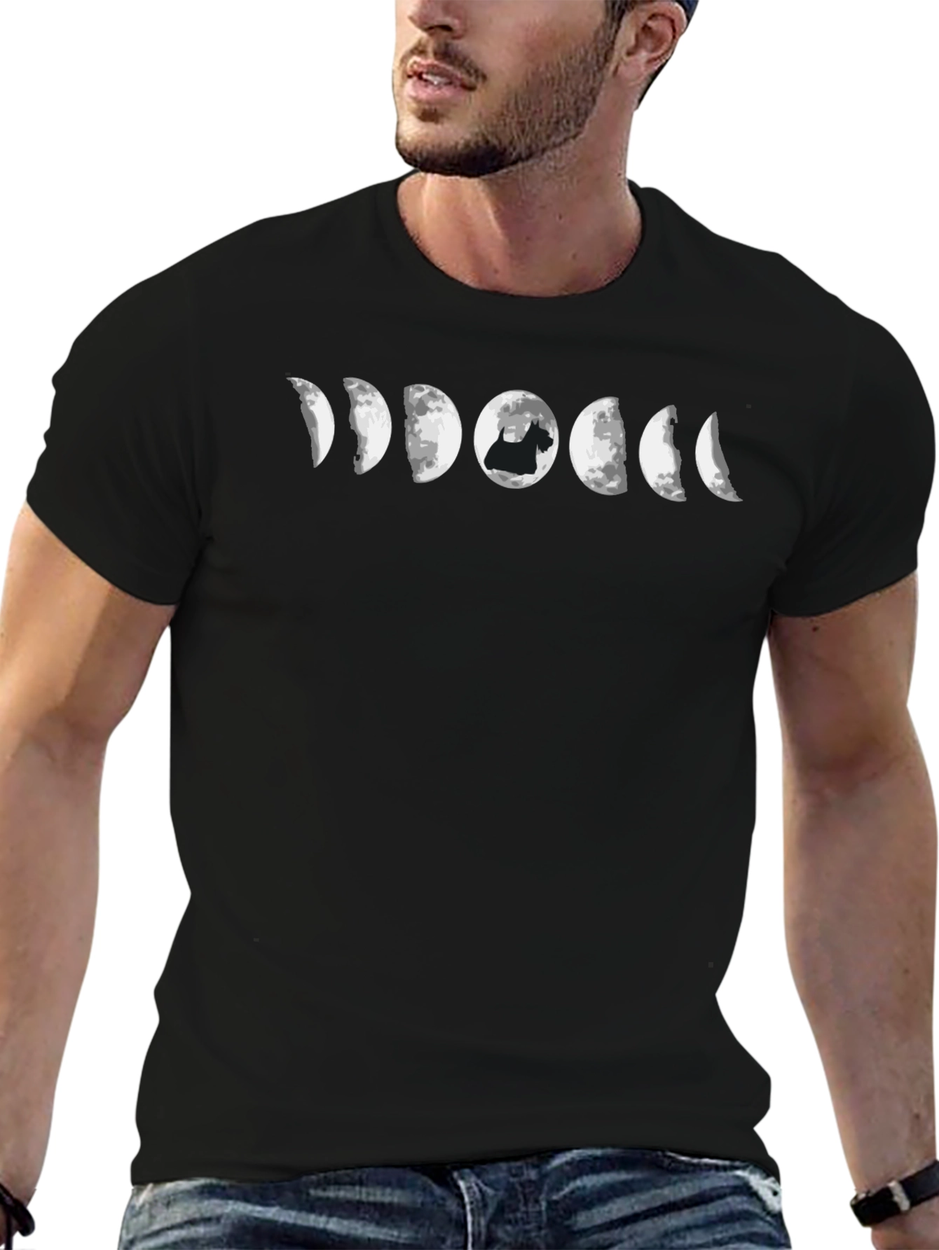 Moon Phase Dog T-Shirt - Black
