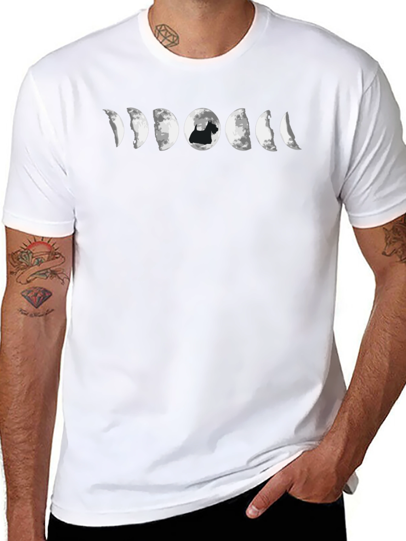 Moon Phase Dog T-Shirt - Black