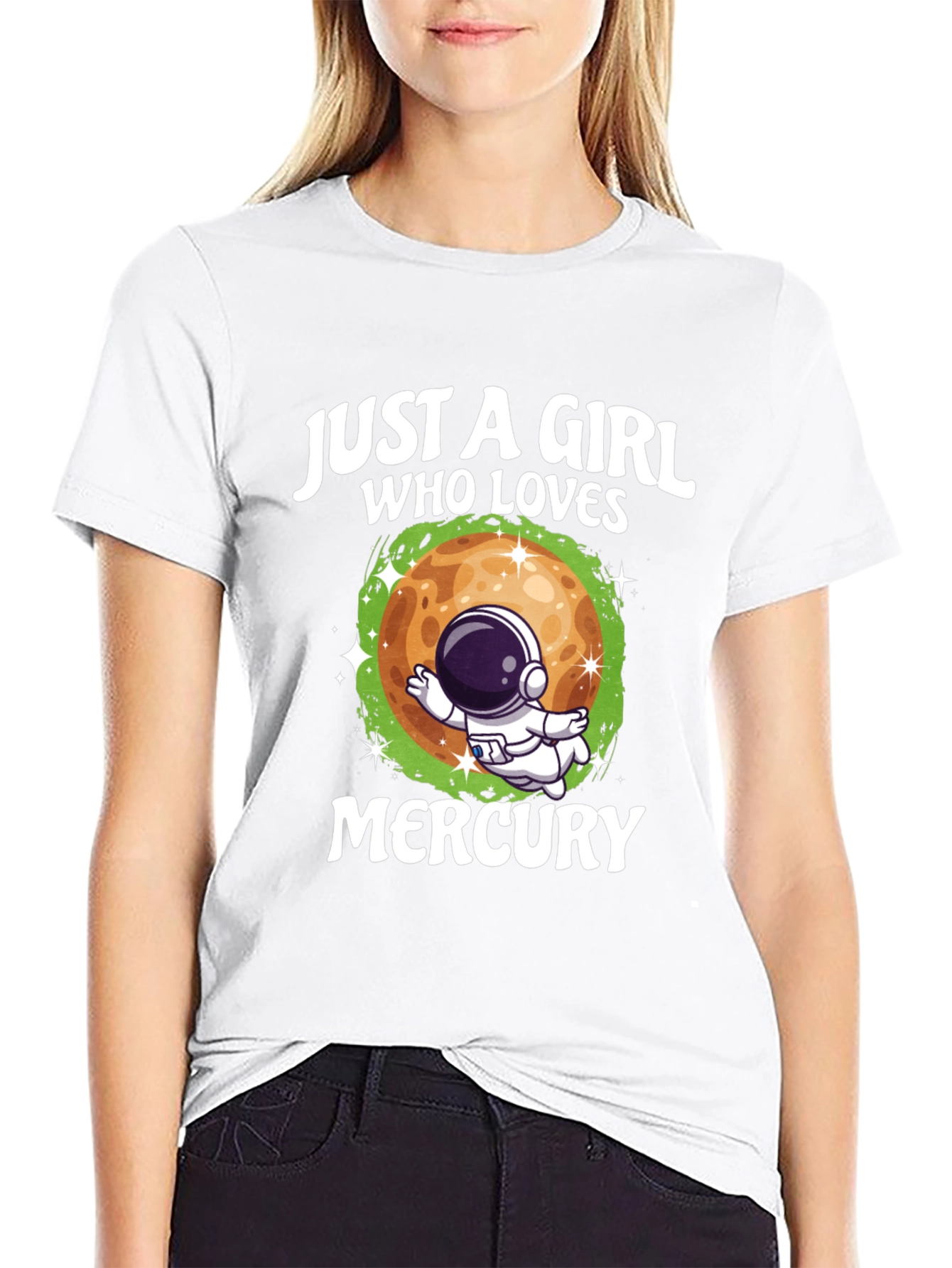 Just a Girl Who Loves Mercury Black T-Shirt