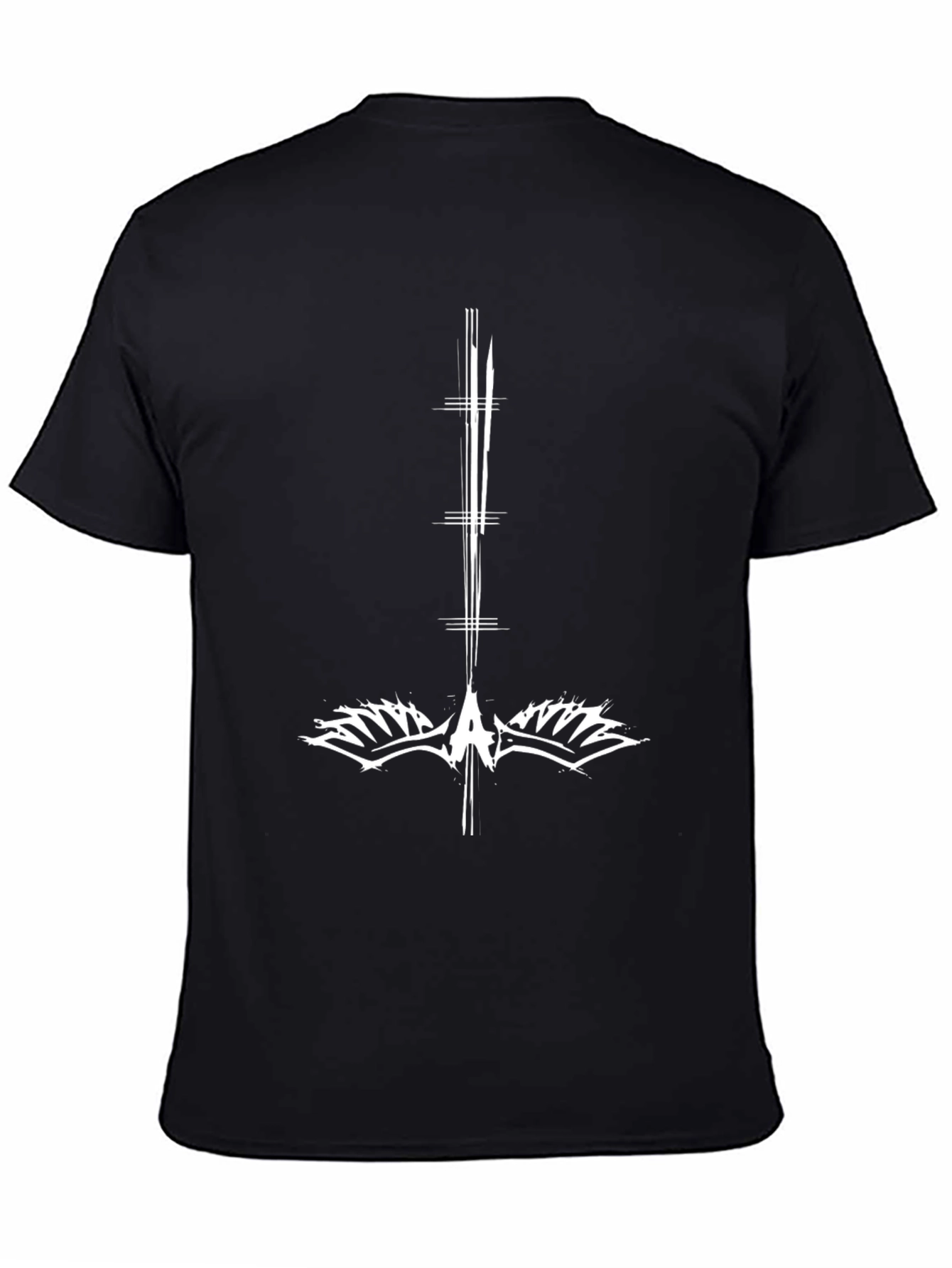 Black T-Shirt with White Geometric Print