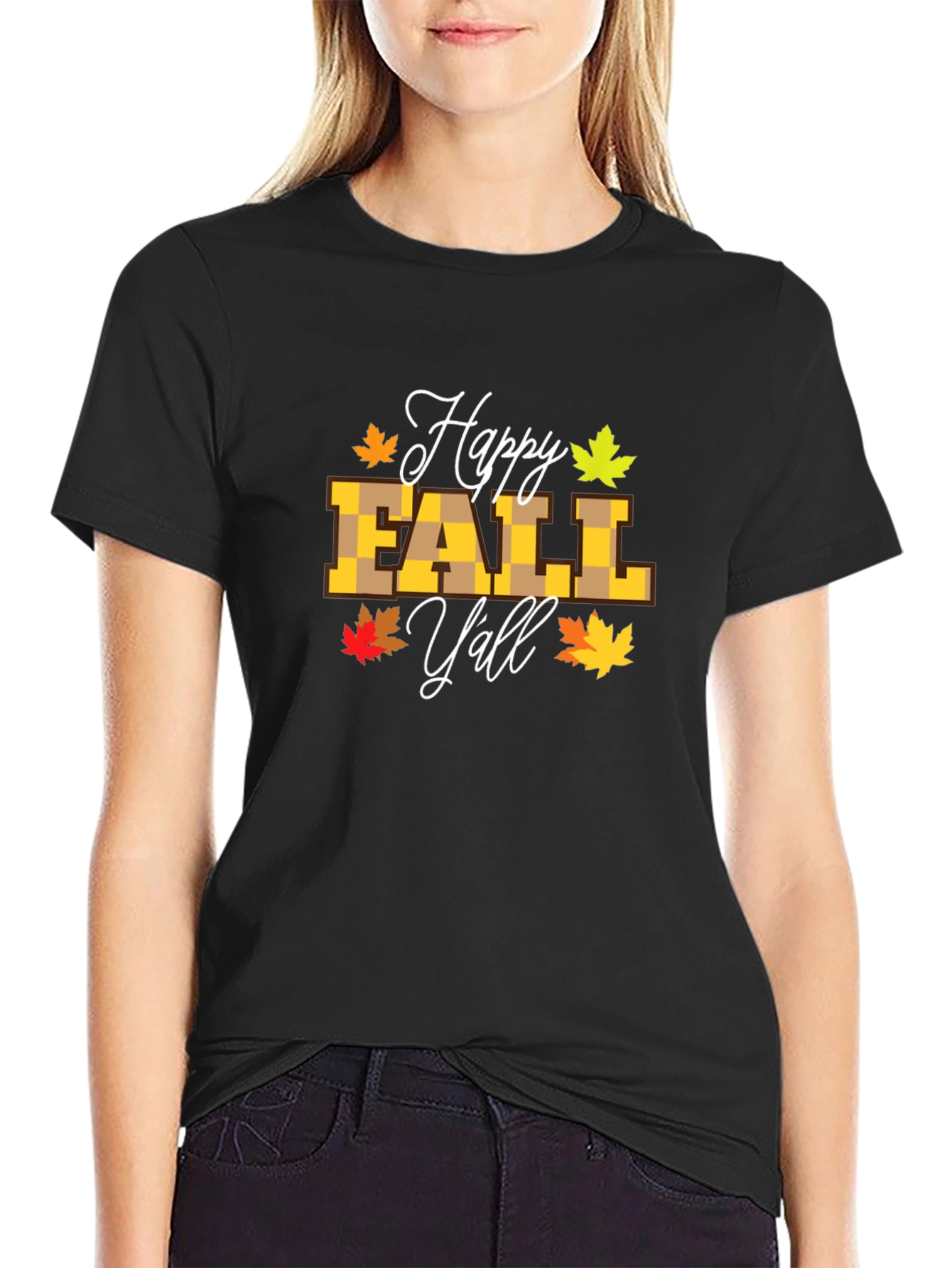 Happy Fall Yall Black T-Shirt