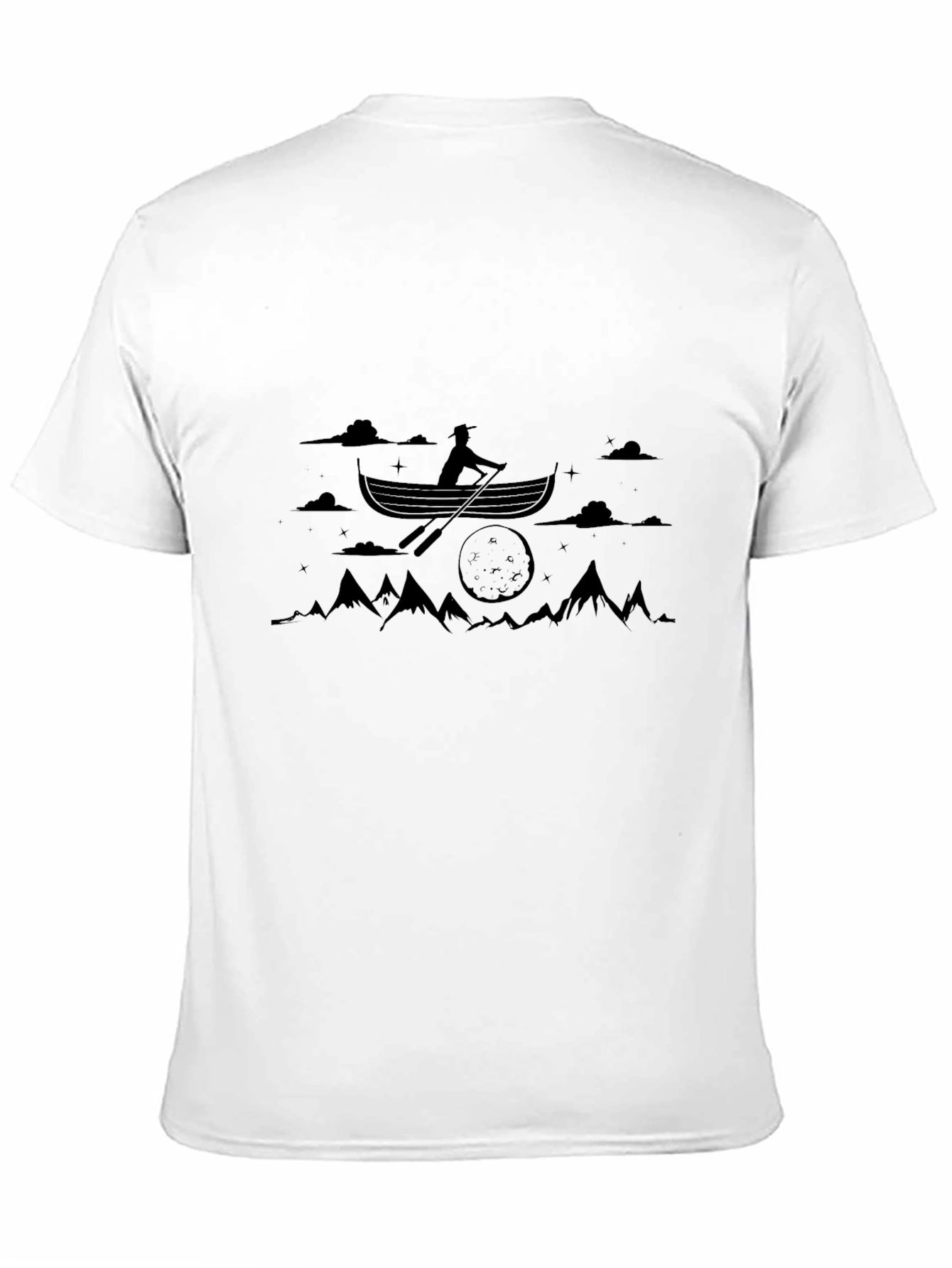Black Graphic Tee: Rowing Boat Scene