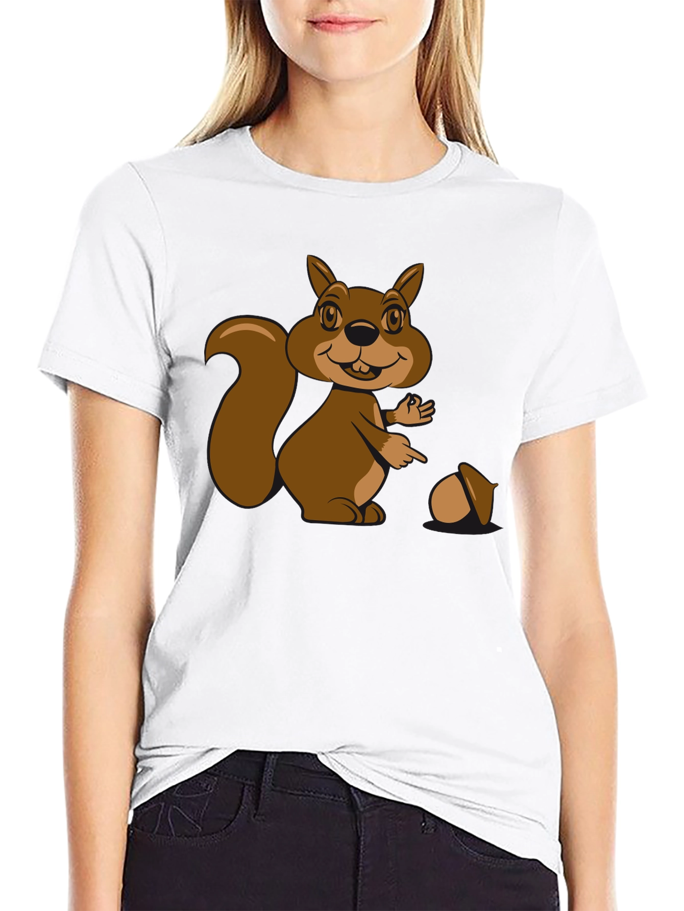 Cartoon Squirrel Graphic T-Shirt - Black Cotton Tee