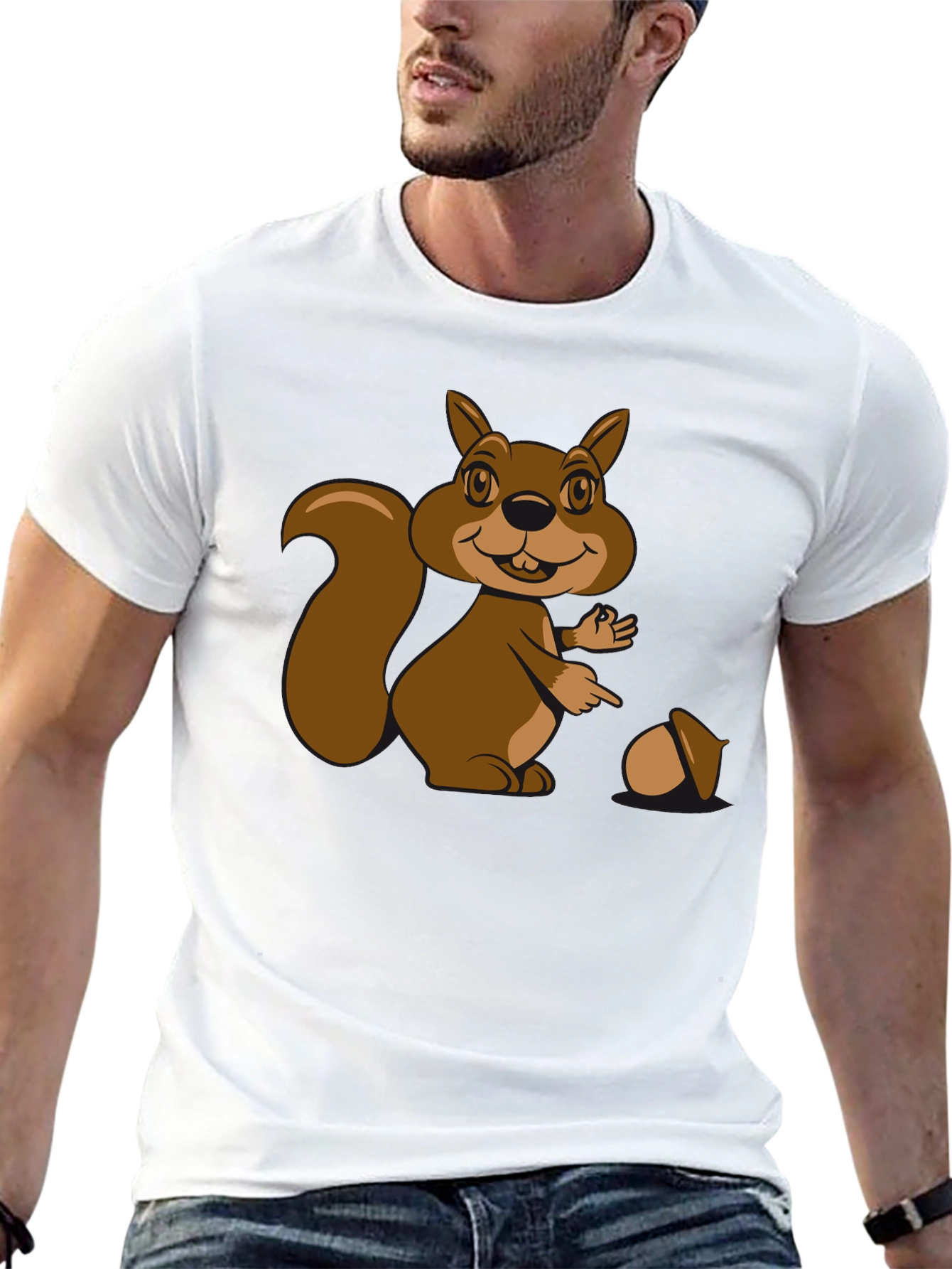 Cartoon Squirrel Graphic T-Shirt - Black Cotton Tee
