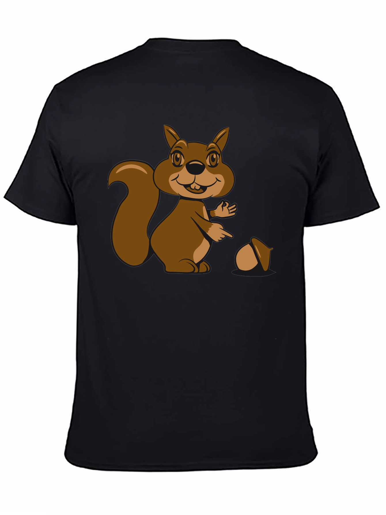 Cartoon Squirrel Graphic T-Shirt - Black Cotton Tee