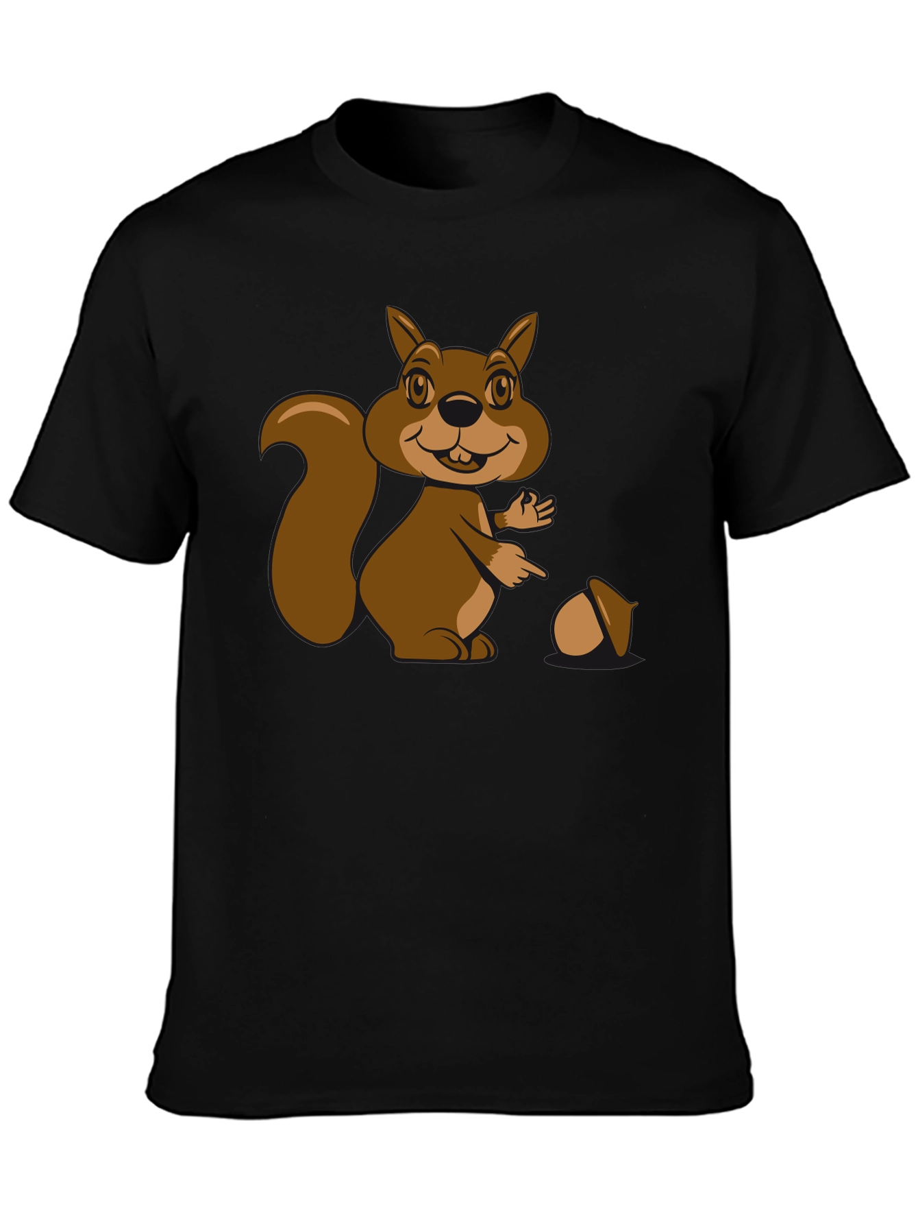 Cartoon Squirrel Graphic T-Shirt - Black Cotton Tee