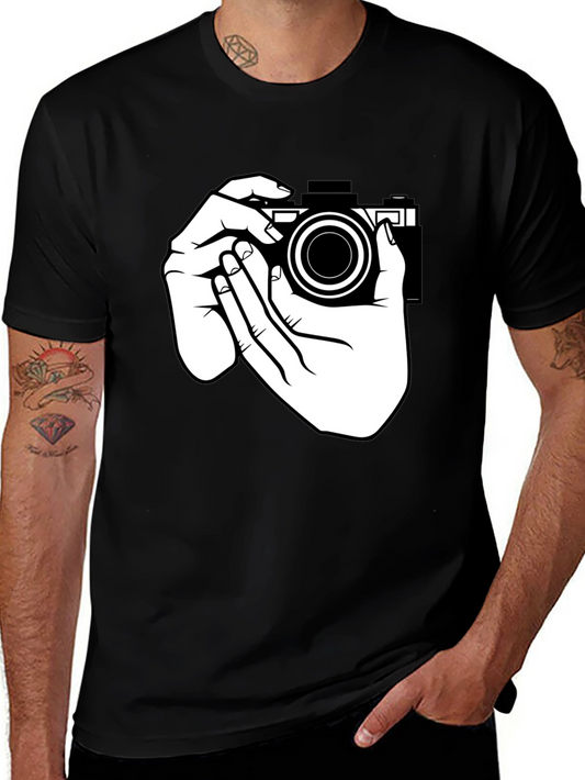 Camera Hands Graphic Tee - Black Cotton T-Shirt