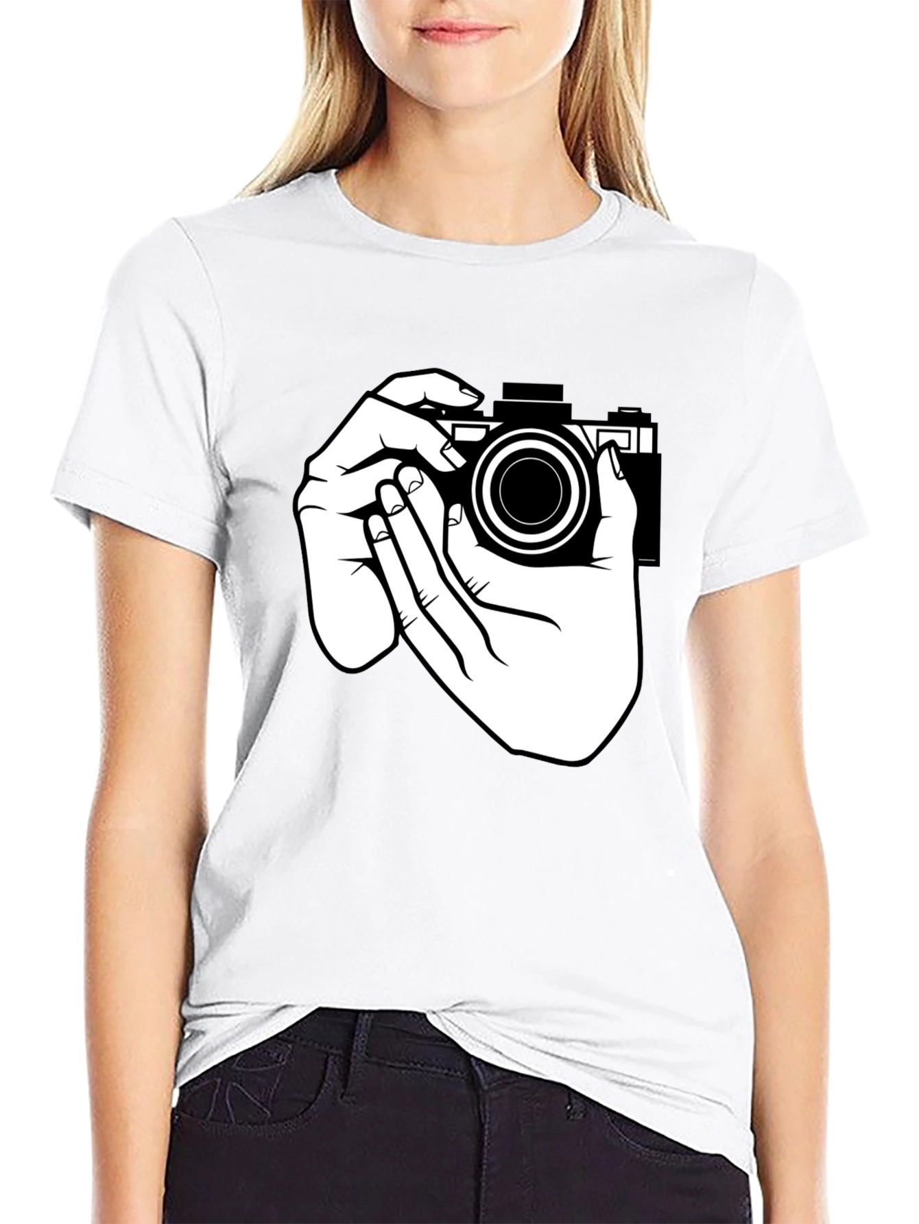 Camera Hands Graphic Tee - Black Cotton T-Shirt