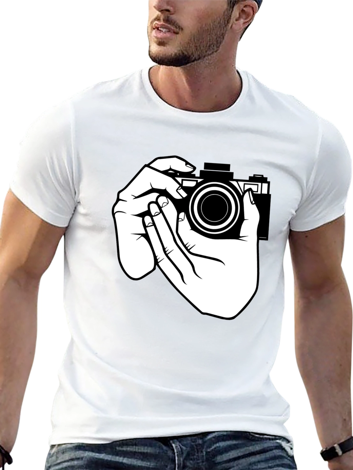 Camera Hands Graphic Tee - Black Cotton T-Shirt