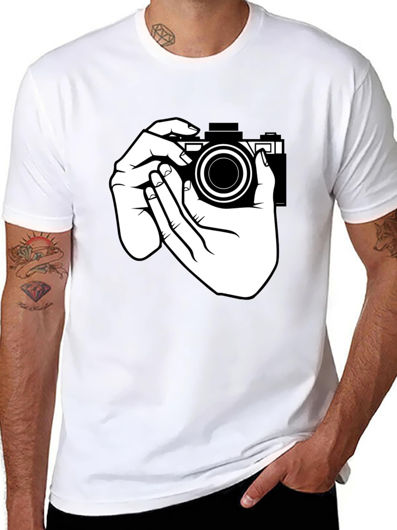 Camera Hands Graphic Tee - Black Cotton T-Shirt