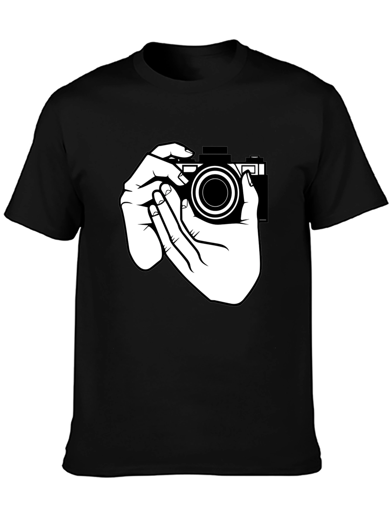 Camera Hands Graphic Tee - Black Cotton T-Shirt