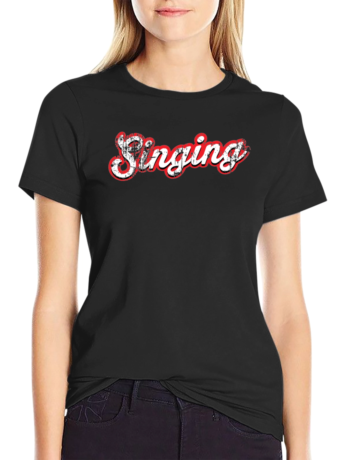 Singing Graphic Tee - Black Cotton T-Shirt