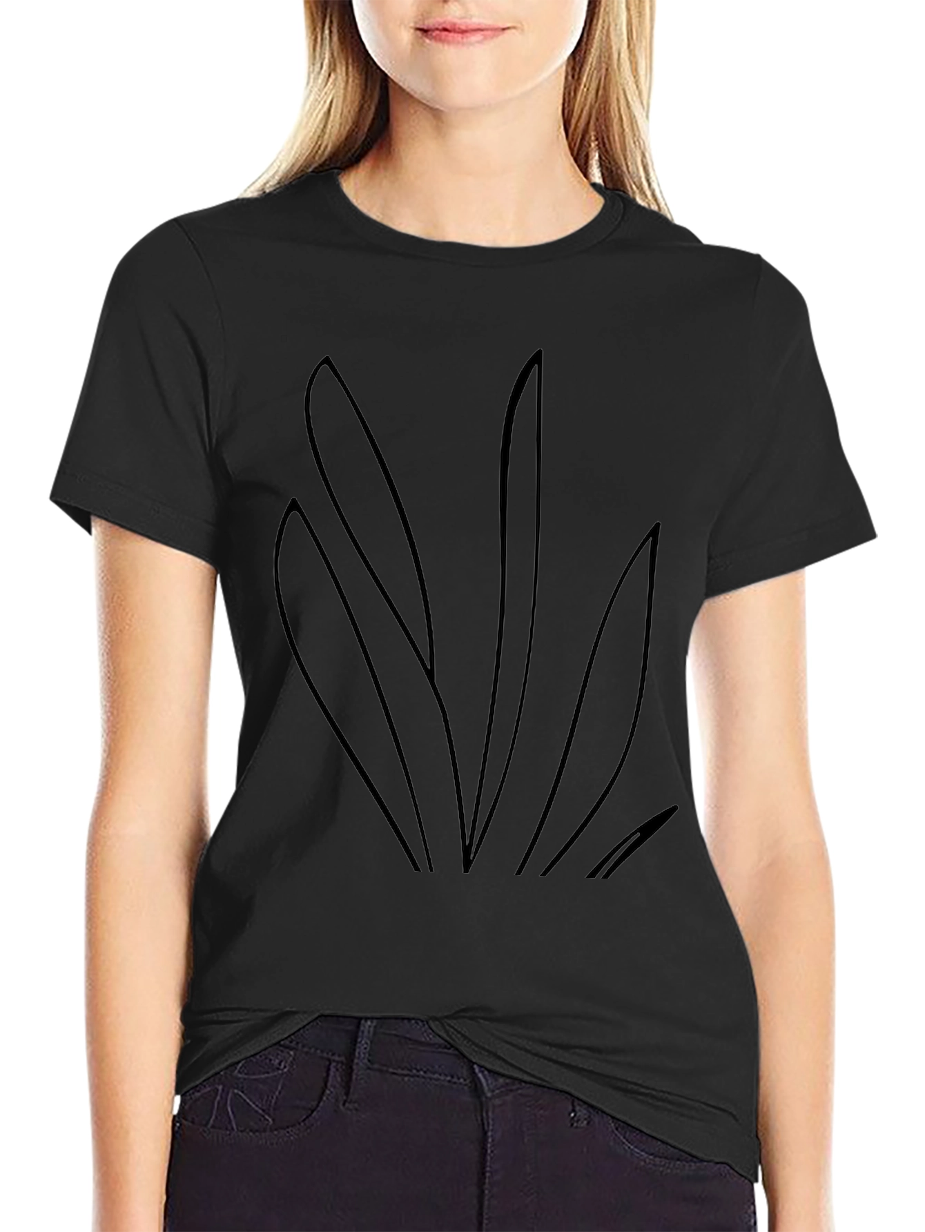 Black T-Shirt with Abstract Plant Design