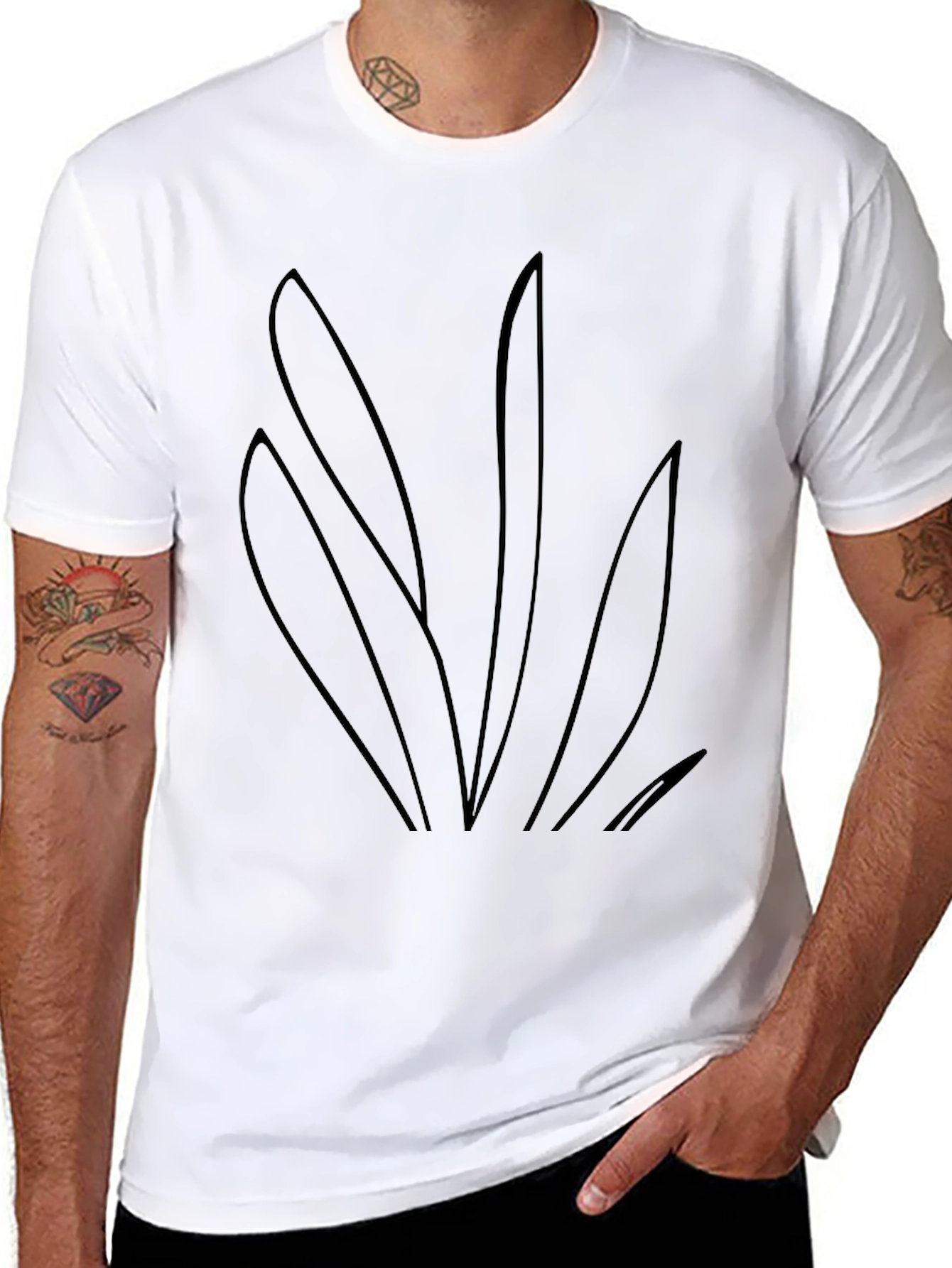 Black T-Shirt with Abstract Plant Design