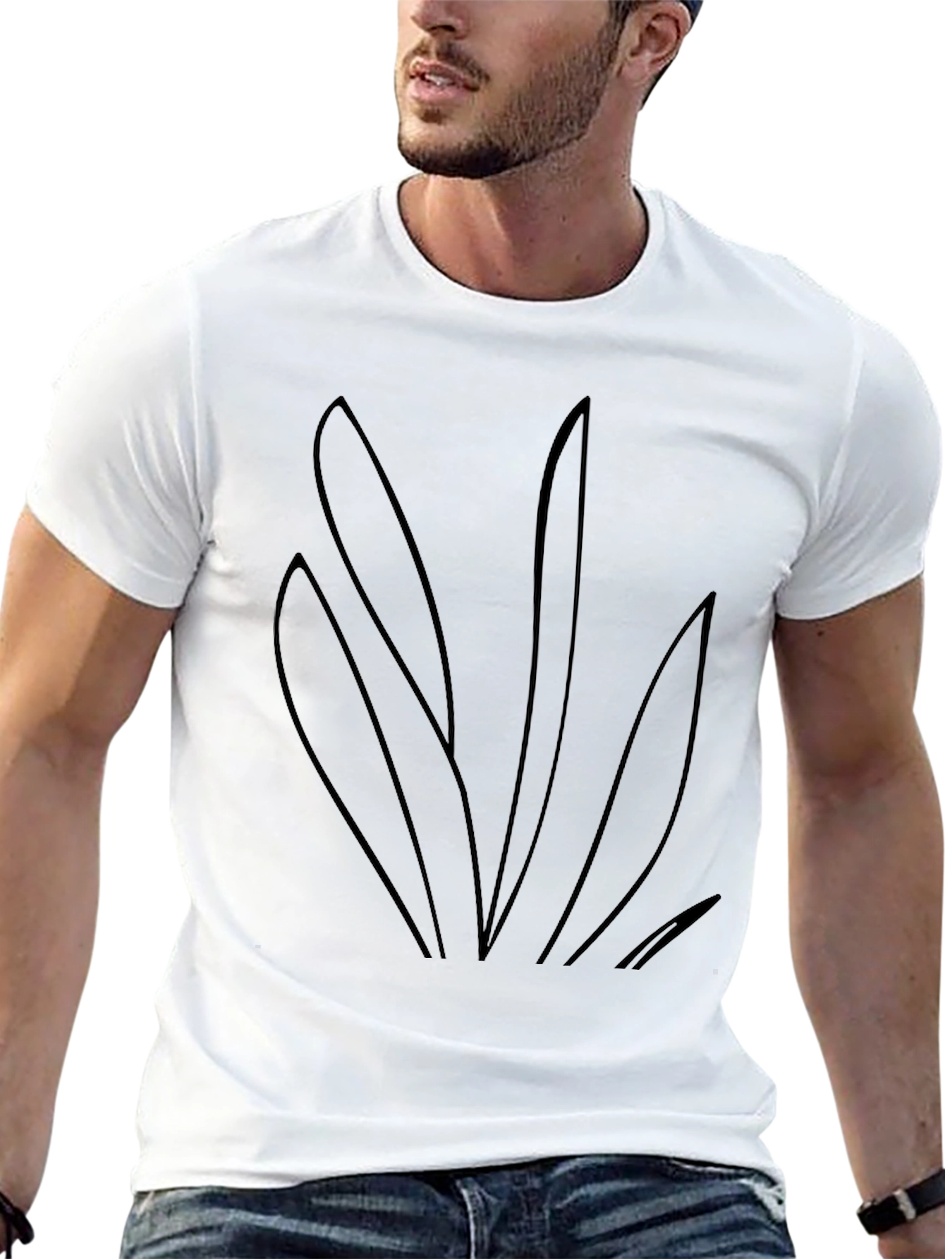 Black T-Shirt with Abstract Plant Design