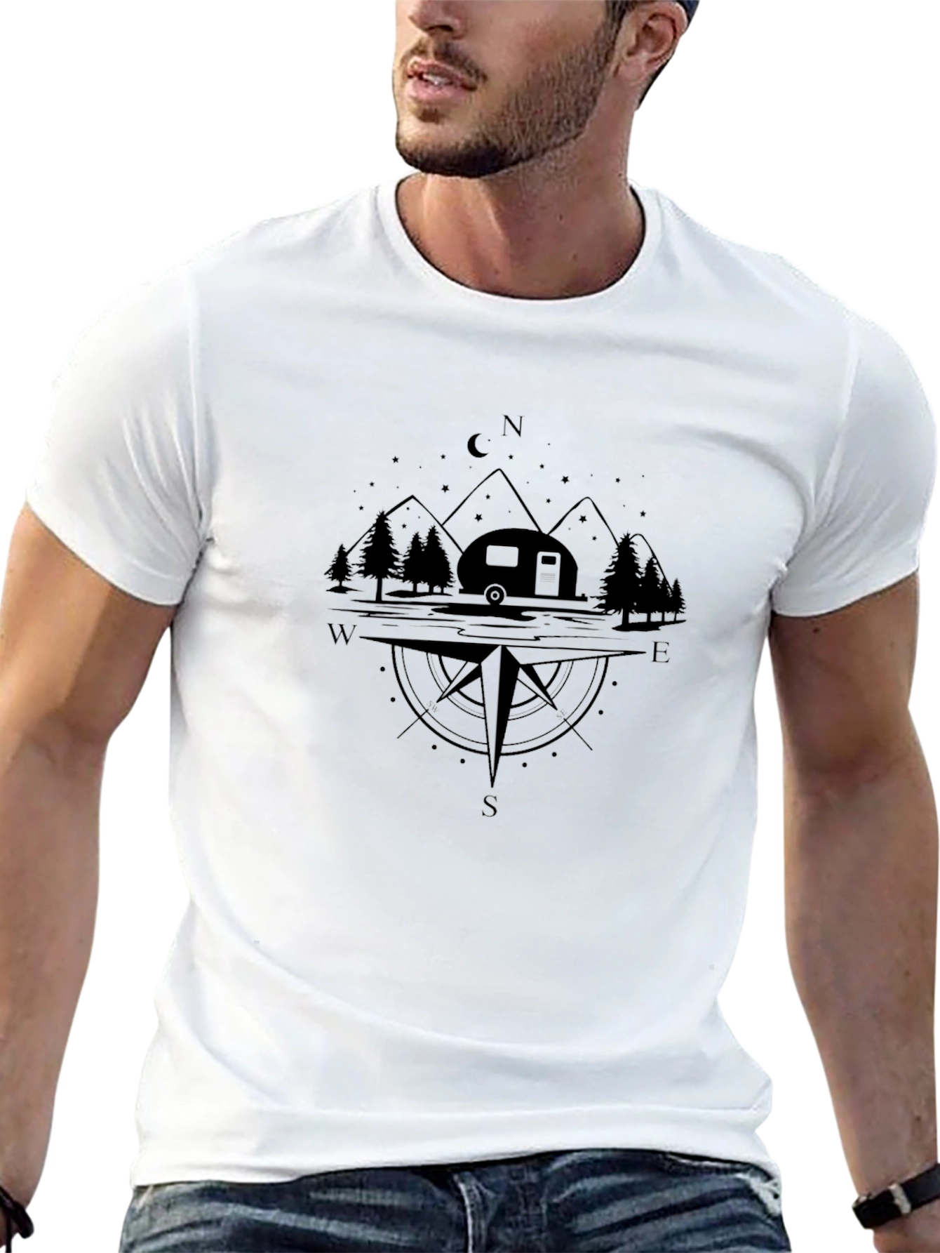 Camping Compass Black T-Shirt