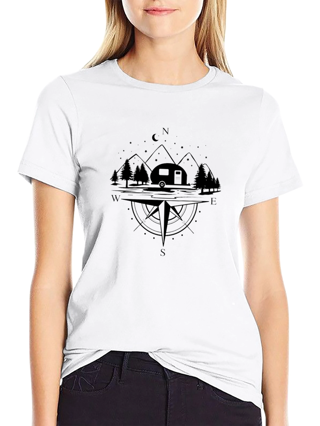 Camping Compass Black T-Shirt