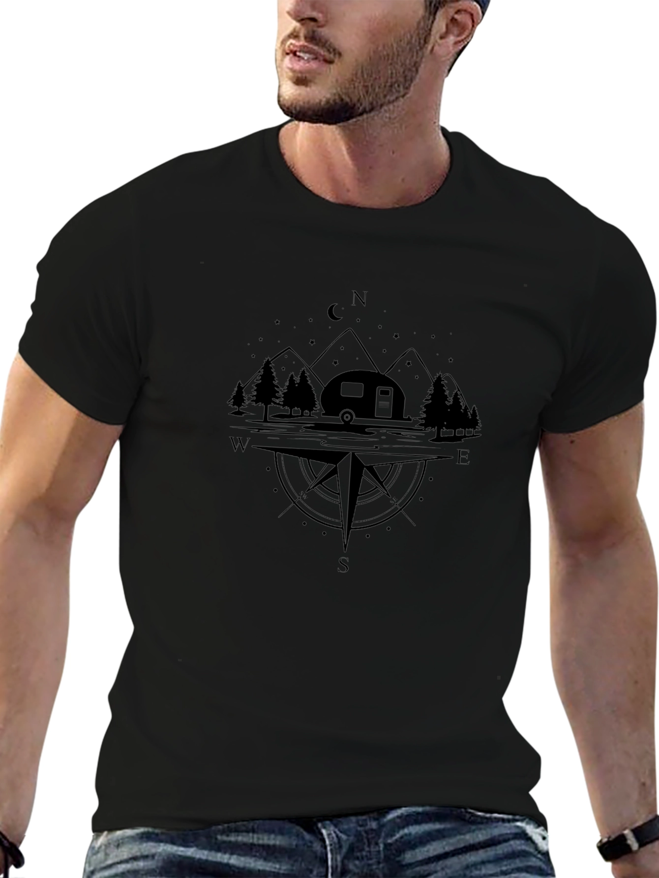 Camping Compass Black T-Shirt