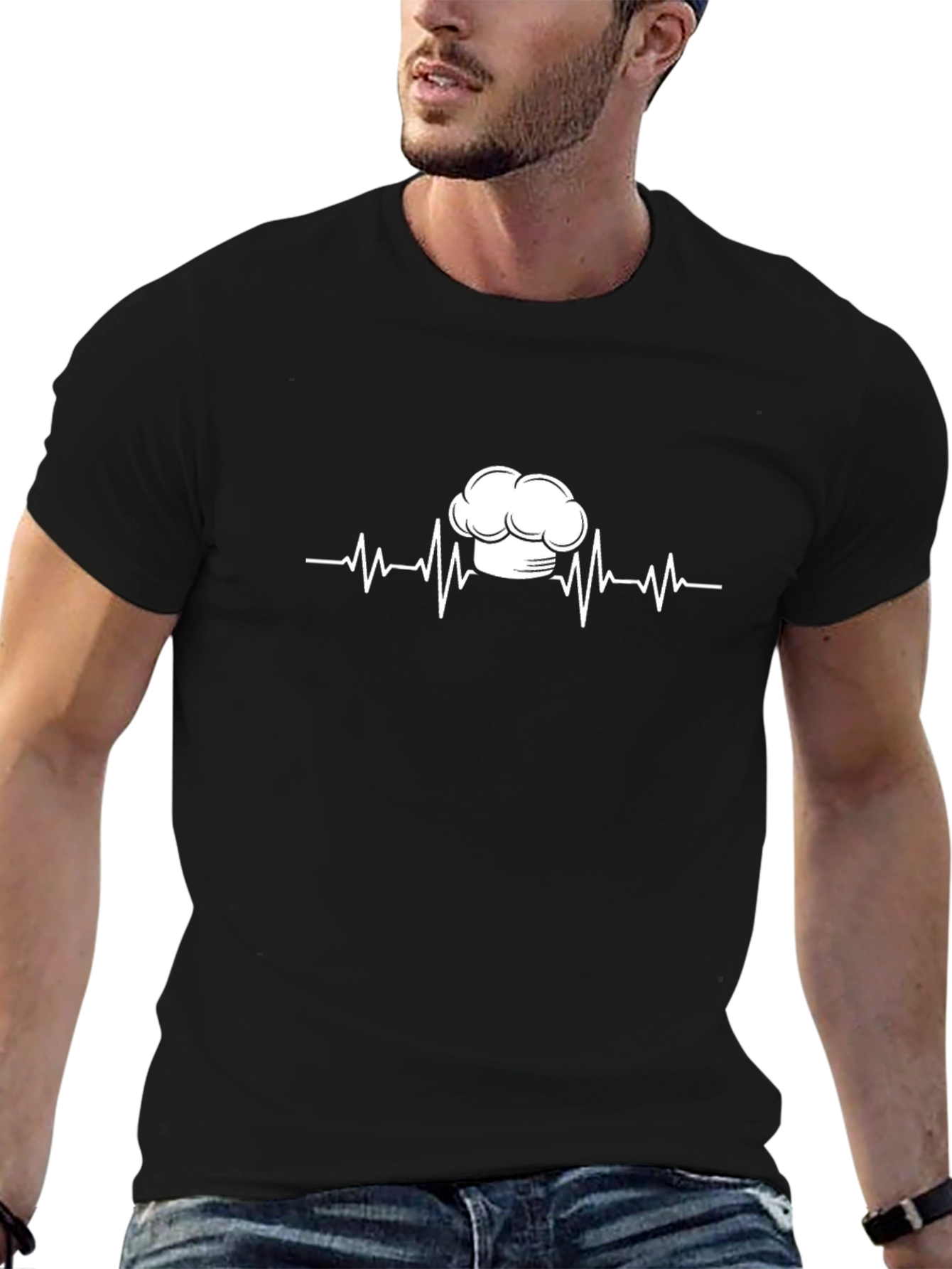 Chef Heartbeat Graphic T-Shirt - Black Cotton Tee