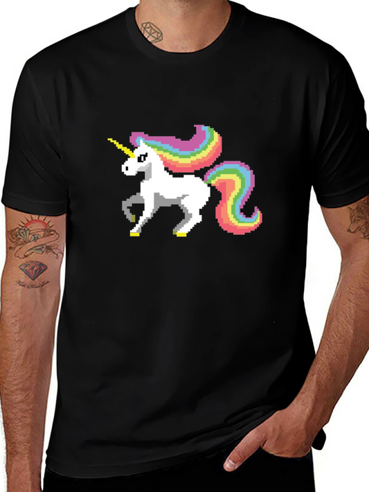 Pixel Unicorn Graphic Tee - Black Cotton Shirt