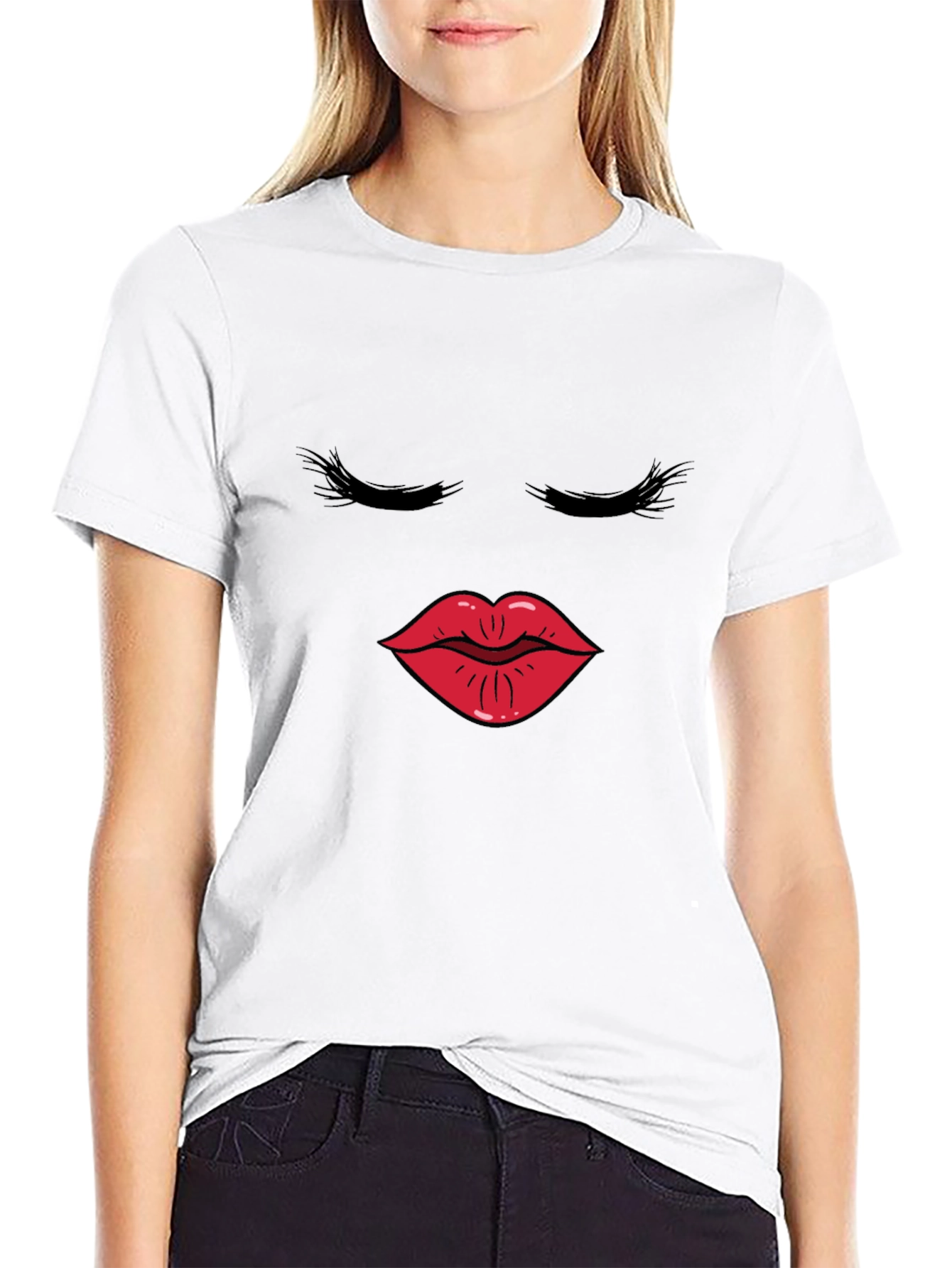 Black T-Shirt with Kiss Face Graphic