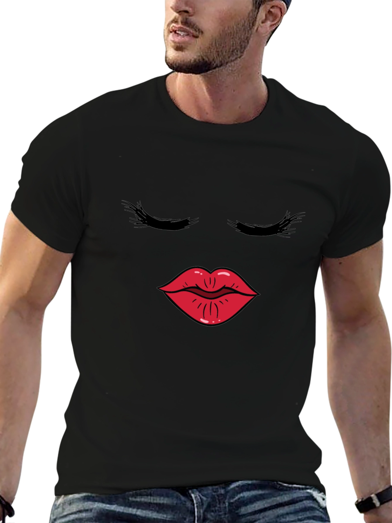 Black T-Shirt with Kiss Face Graphic