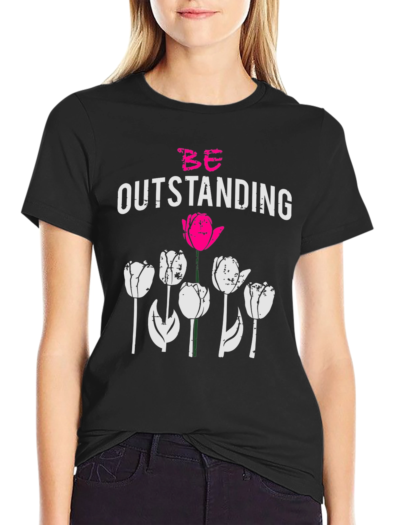 Be Outstanding Tulip Graphic Tee - Black