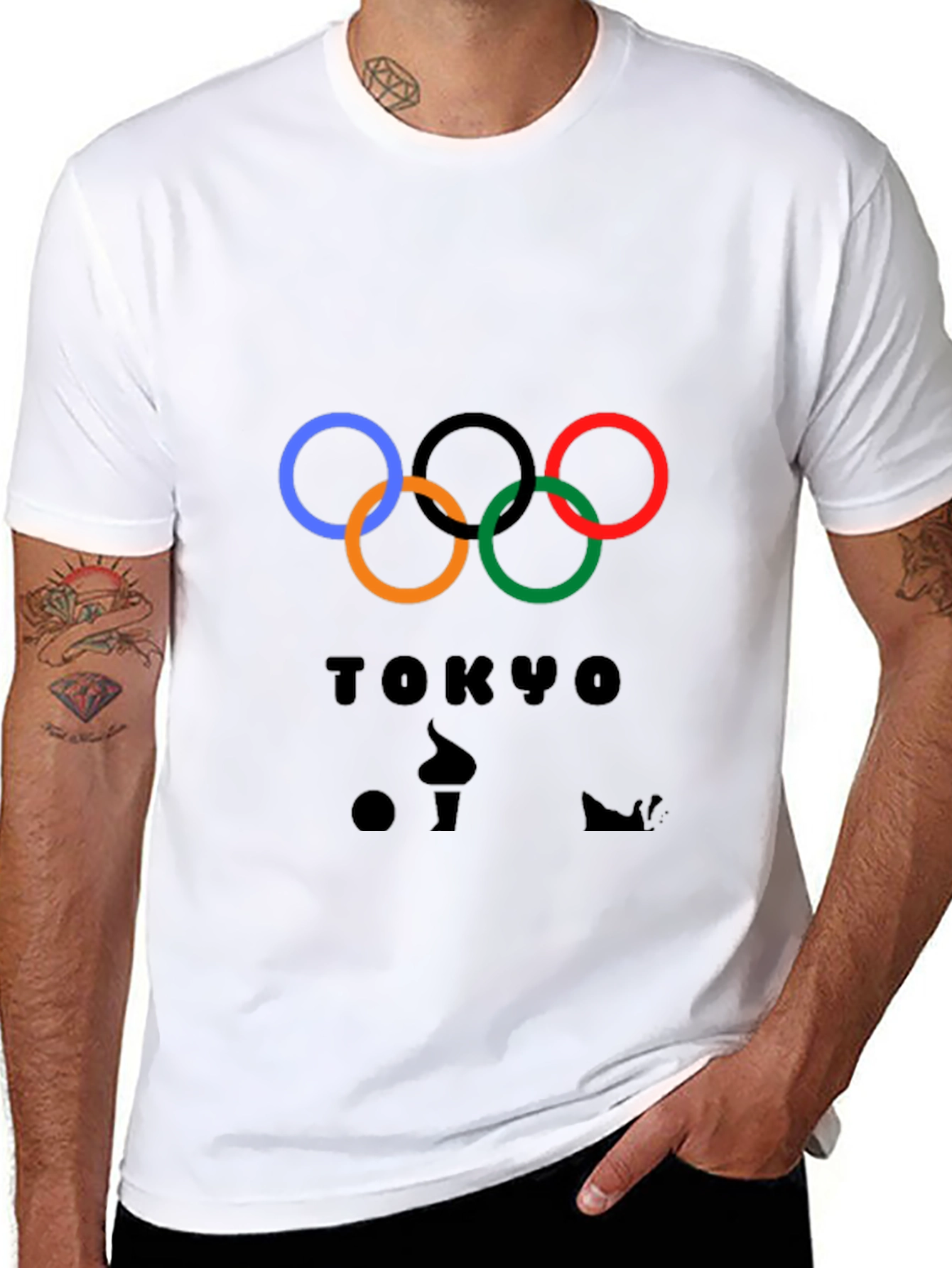 Tokyo Olympics Rings Graphic Tee - Black Cotton