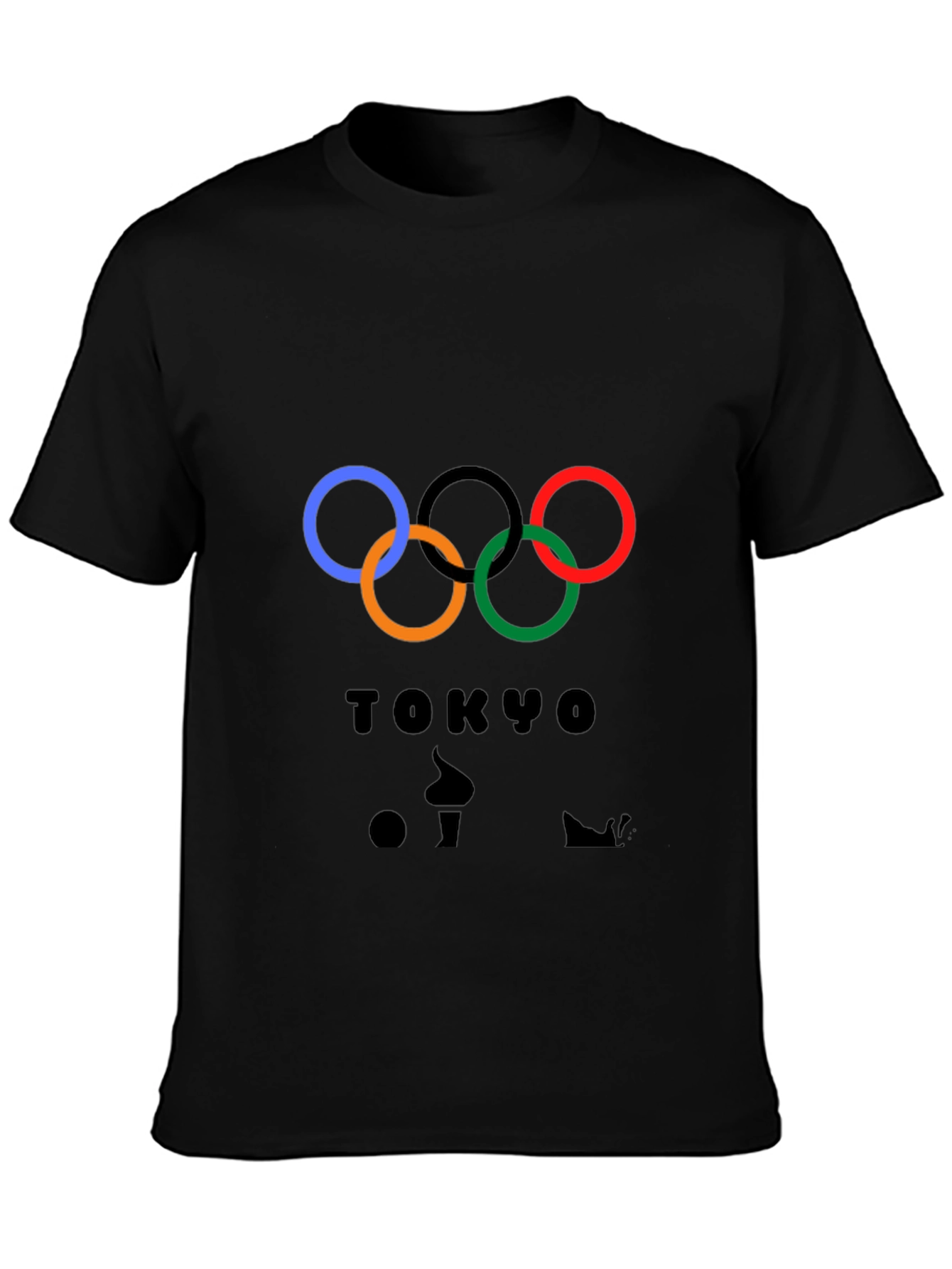 Tokyo Olympics Rings Graphic Tee - Black Cotton