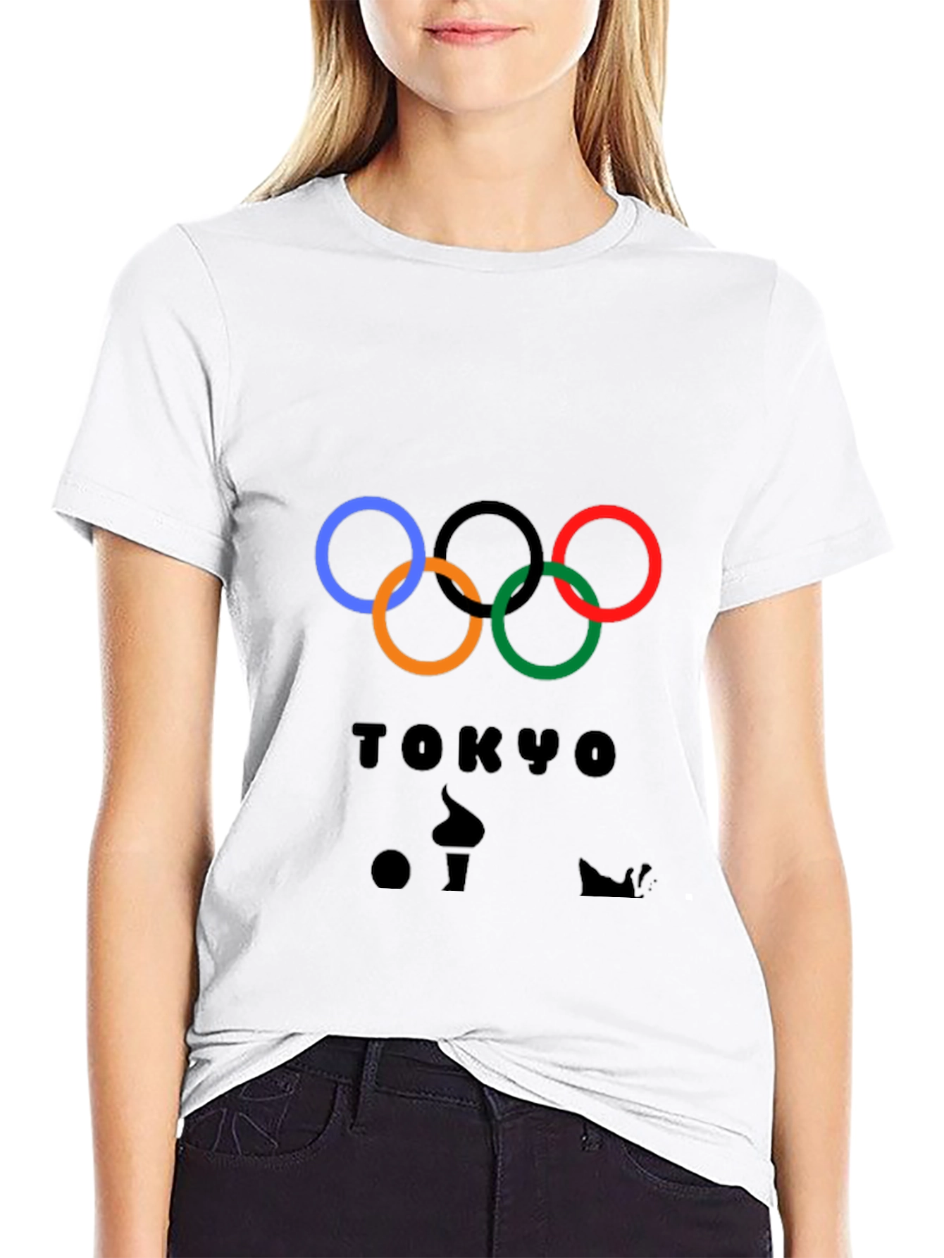 Tokyo Olympics Rings Graphic Tee - Black Cotton